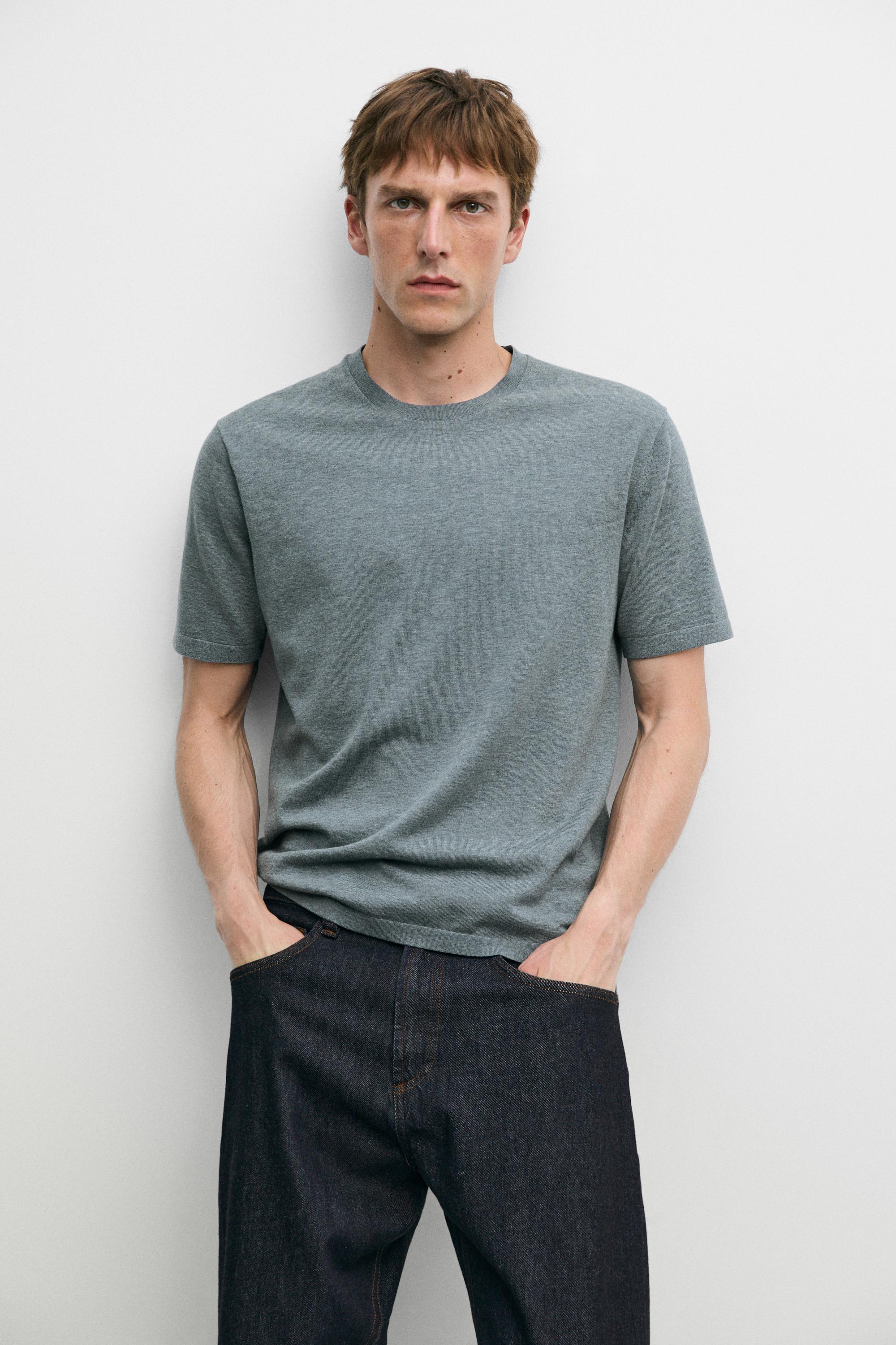 100% cotton short sleeve knit sweater — Blue