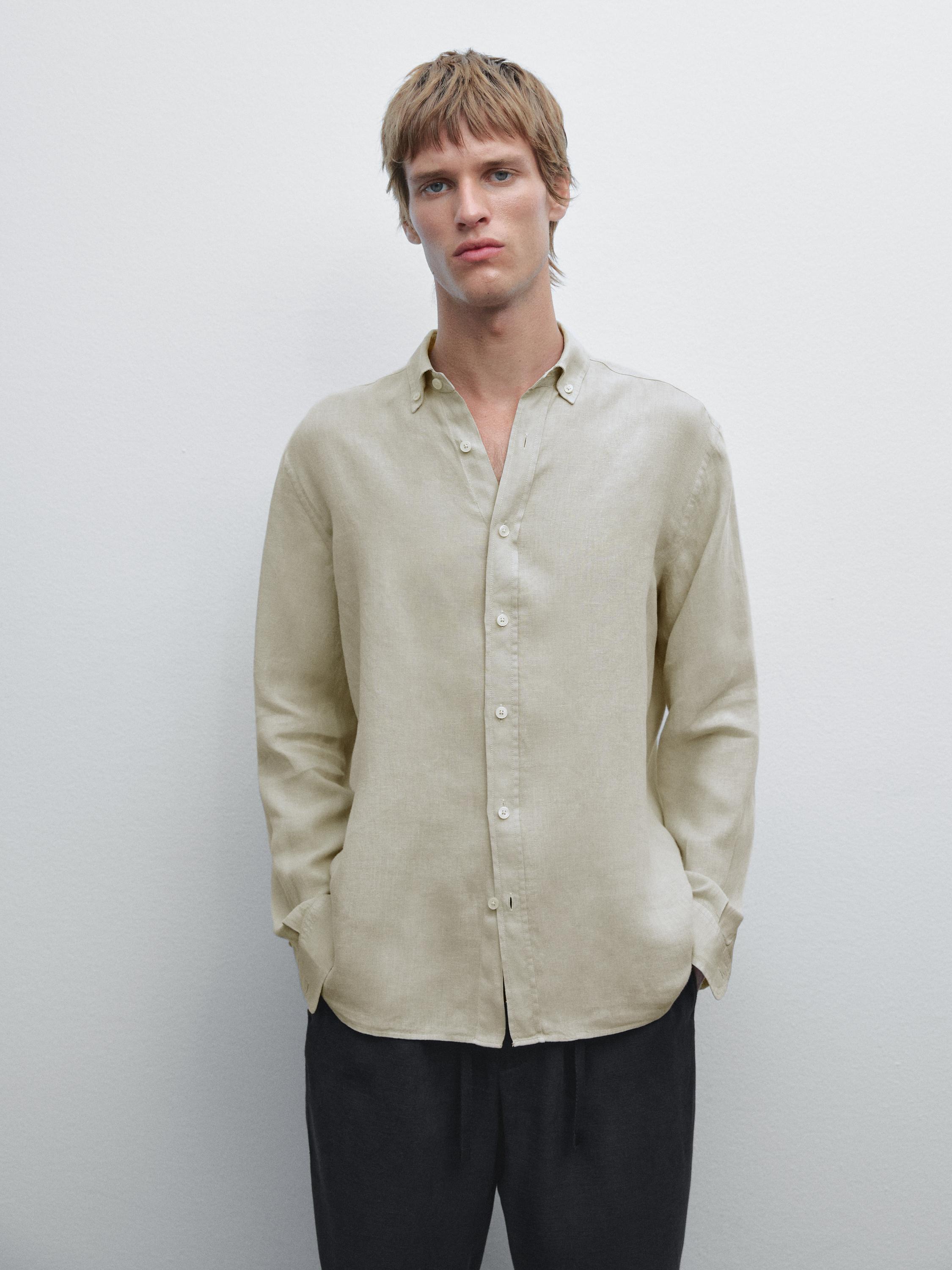 Camisa regular fit 100% lino