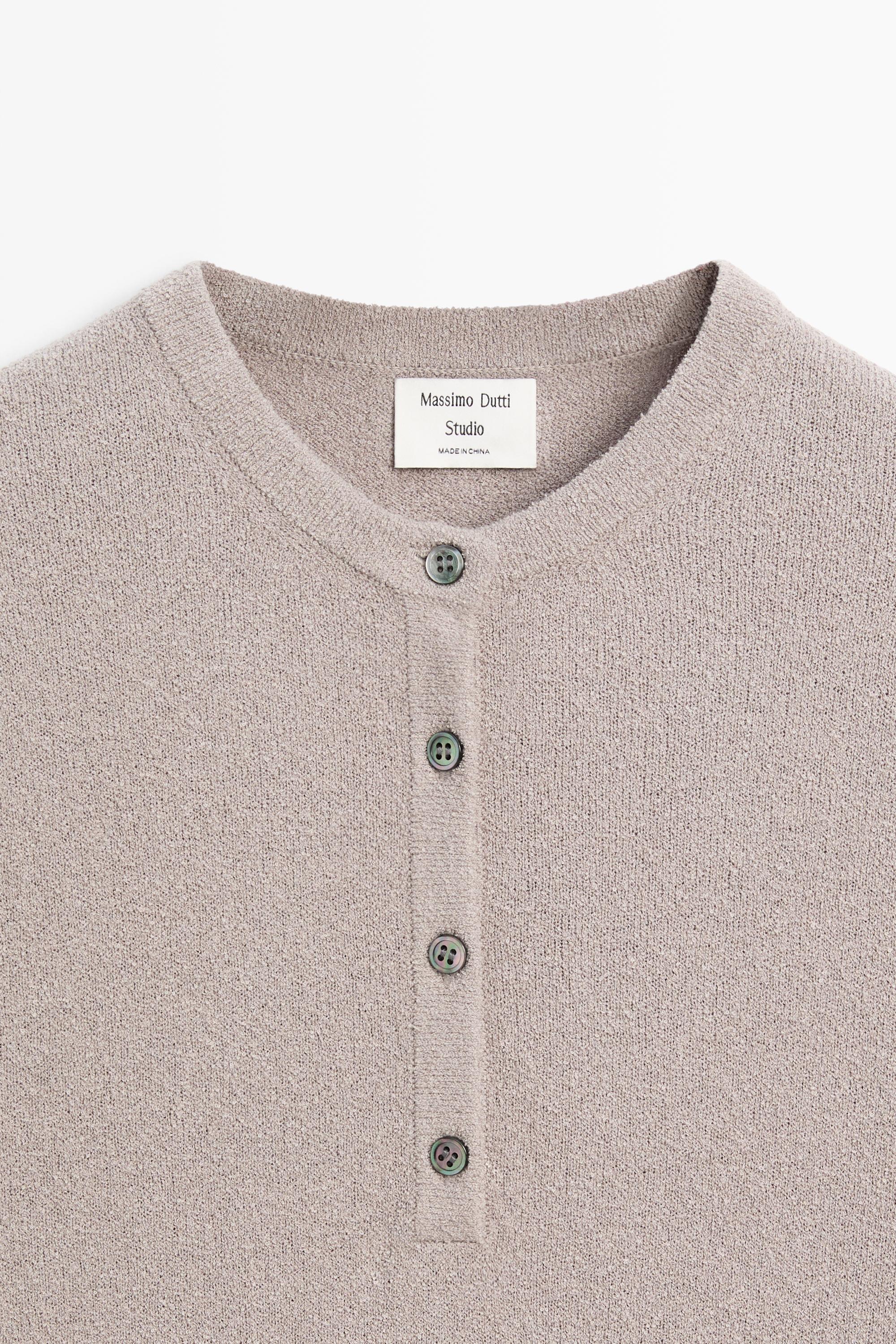 STUDIO Cotton Blend Button-Front Knit Sweater — MOLE BROWN