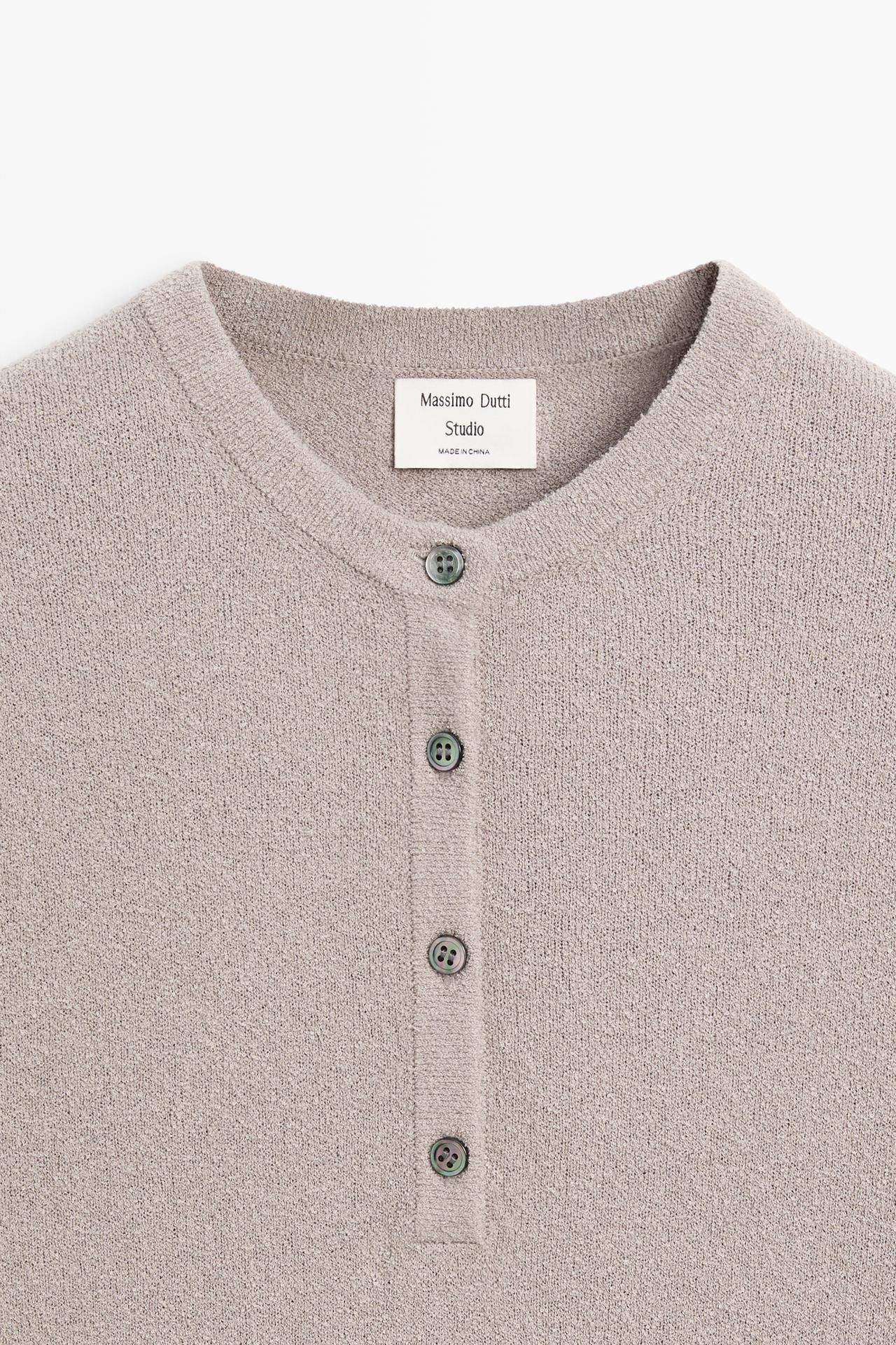 STUDIO Cotton Blend Button-Front Knit Sweater — MOLE BROWN
