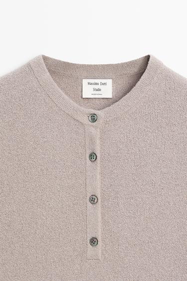 STUDIO Cotton Blend Button-Front Knit Sweater — MOLE BROWN 7