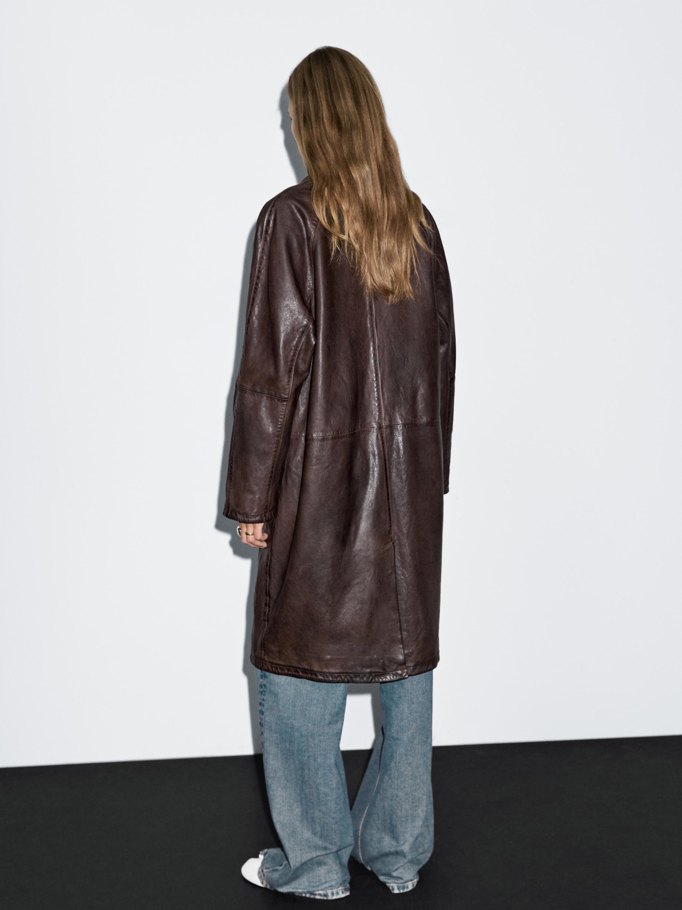 Manteau long en cuir nappa