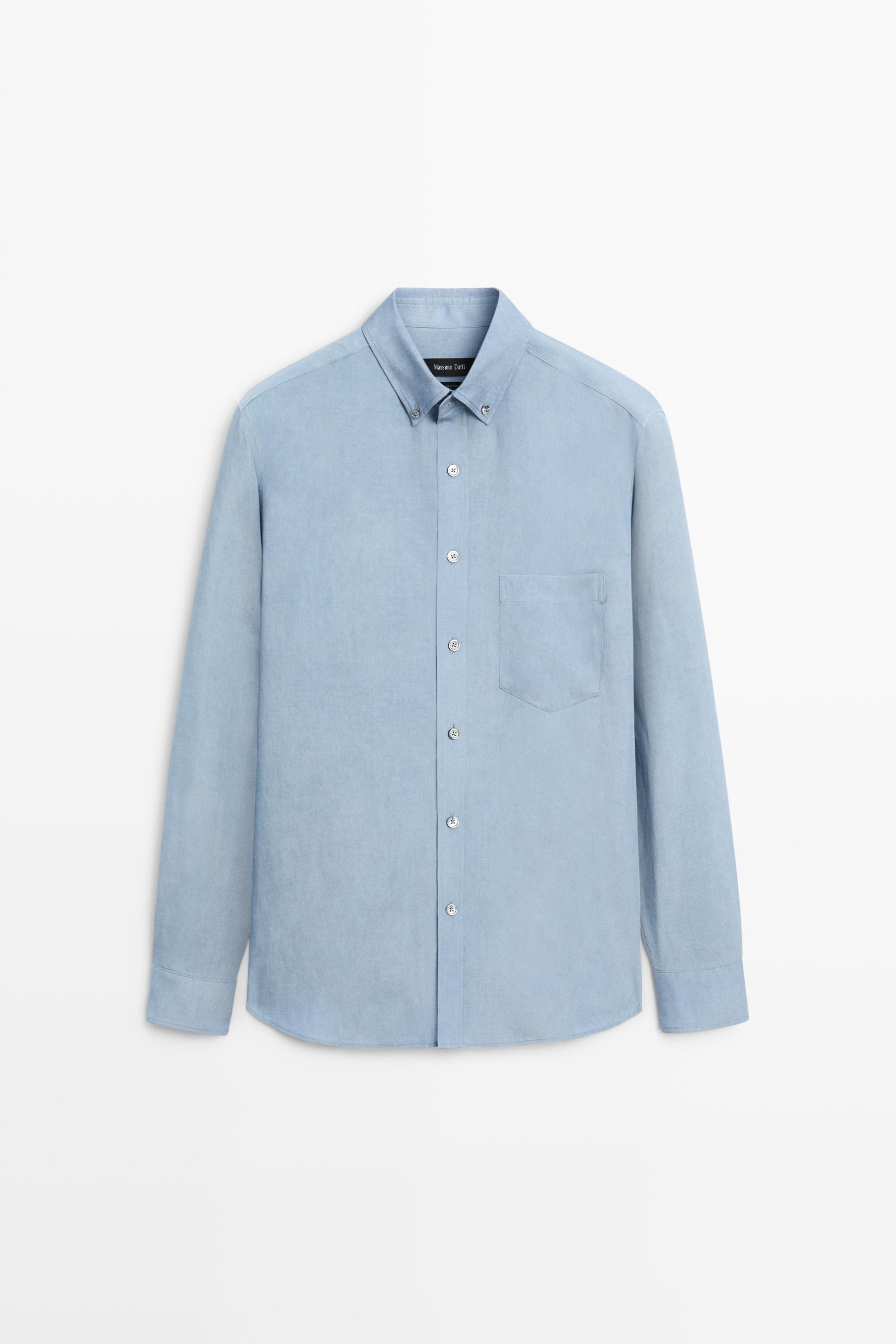 Flowing regular fit lyocell-linen shirt — BLUE
