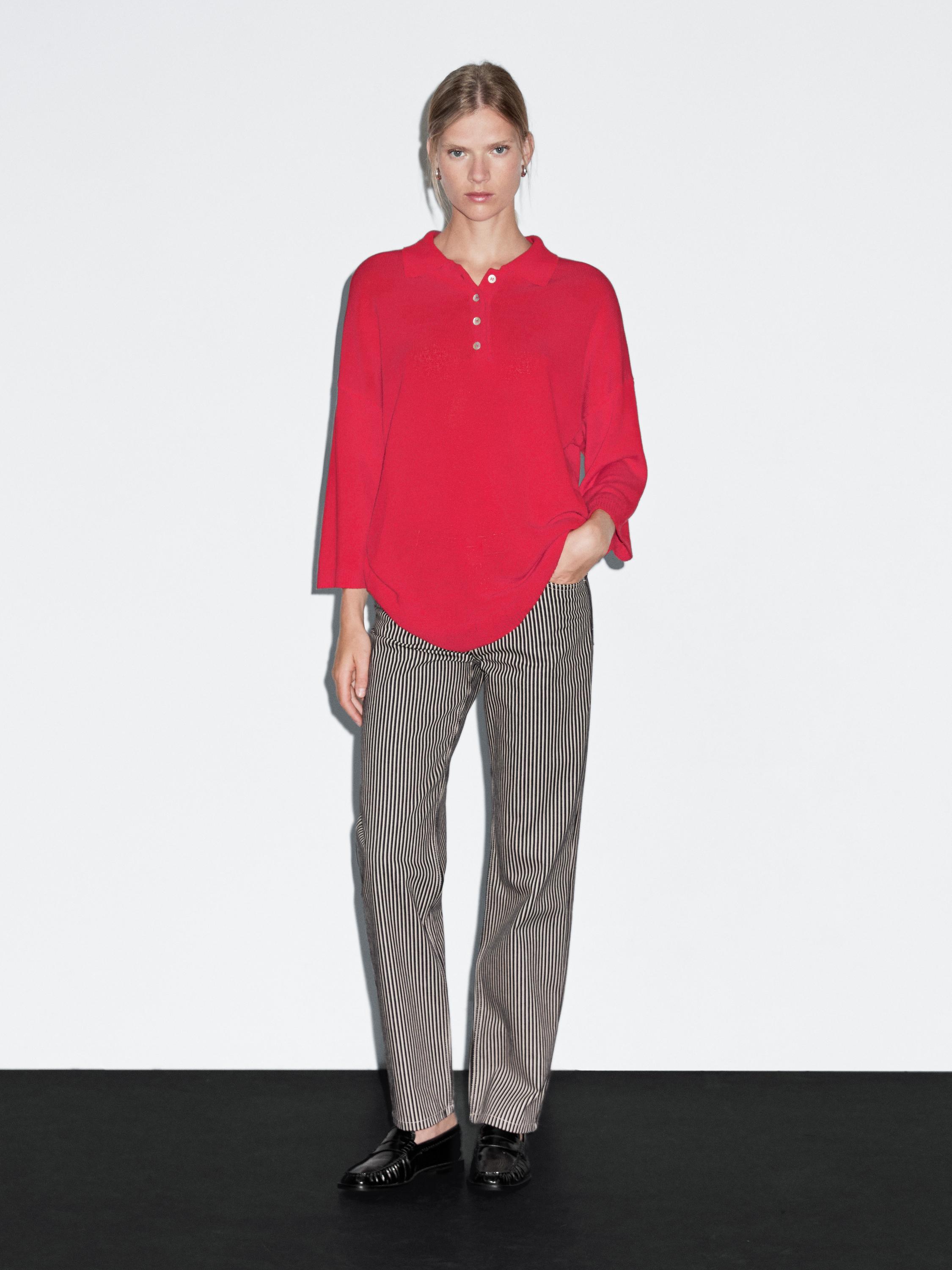 Striped low-rise straight-leg jeans
