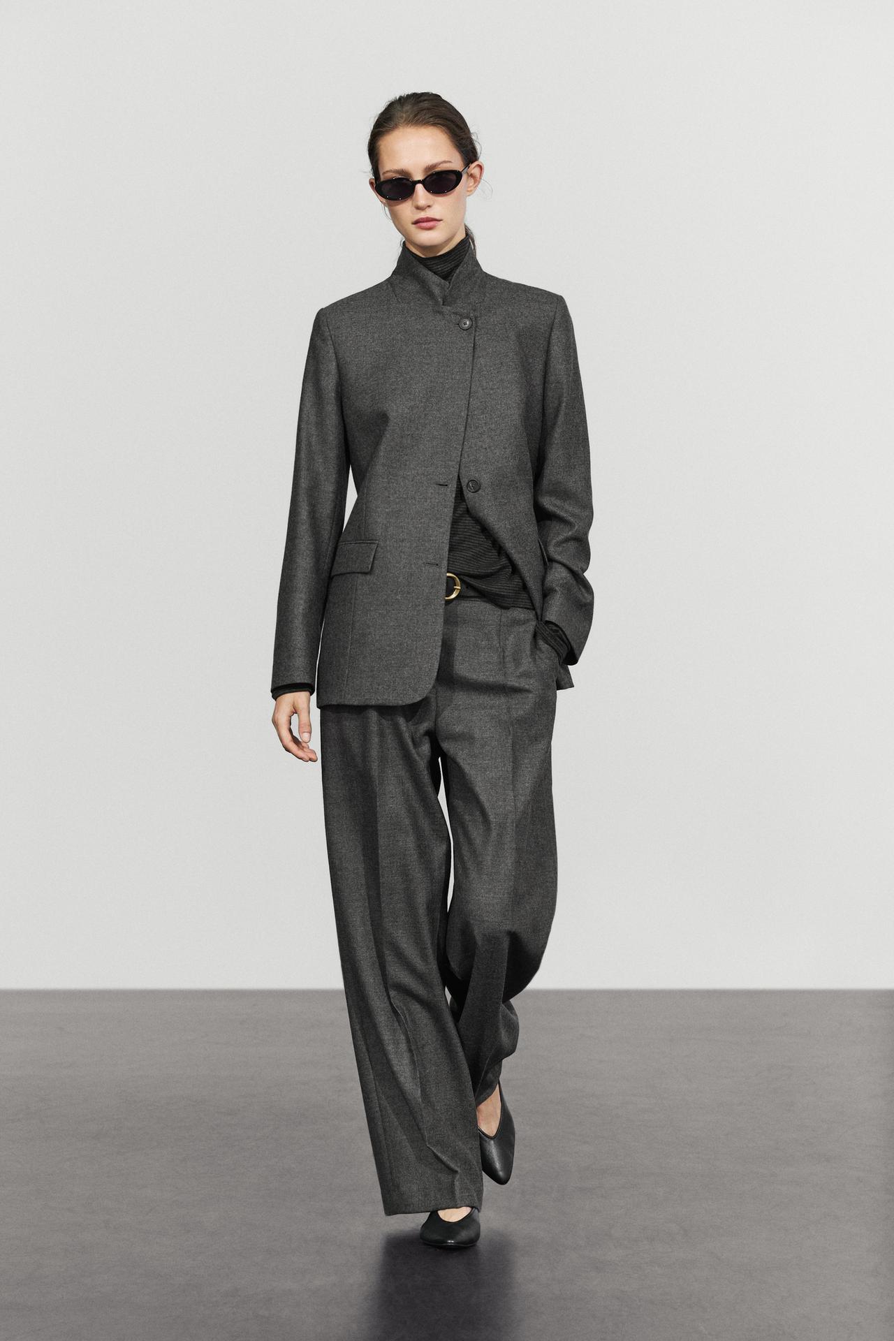 100% wool flannel suit blazer — DARK GREY