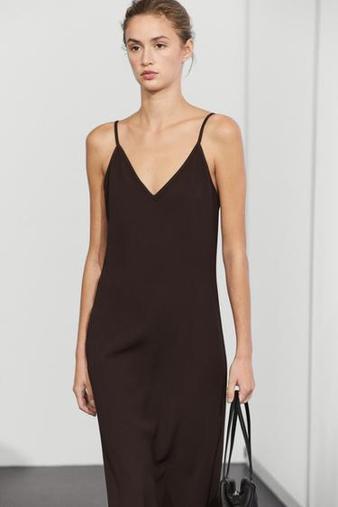 Flowing spaghetti strap midi dress — BROWN 3