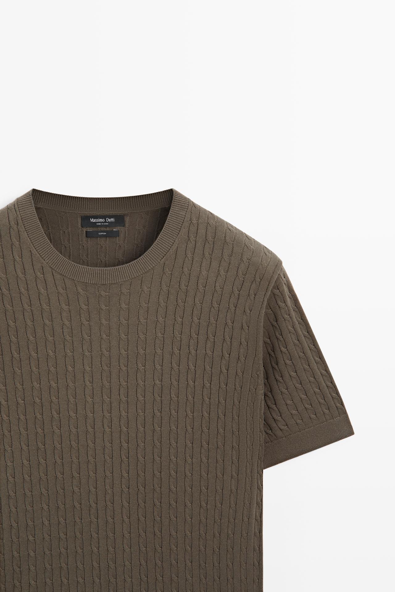 Cable-knit short sleeve sweater — Faded khaki