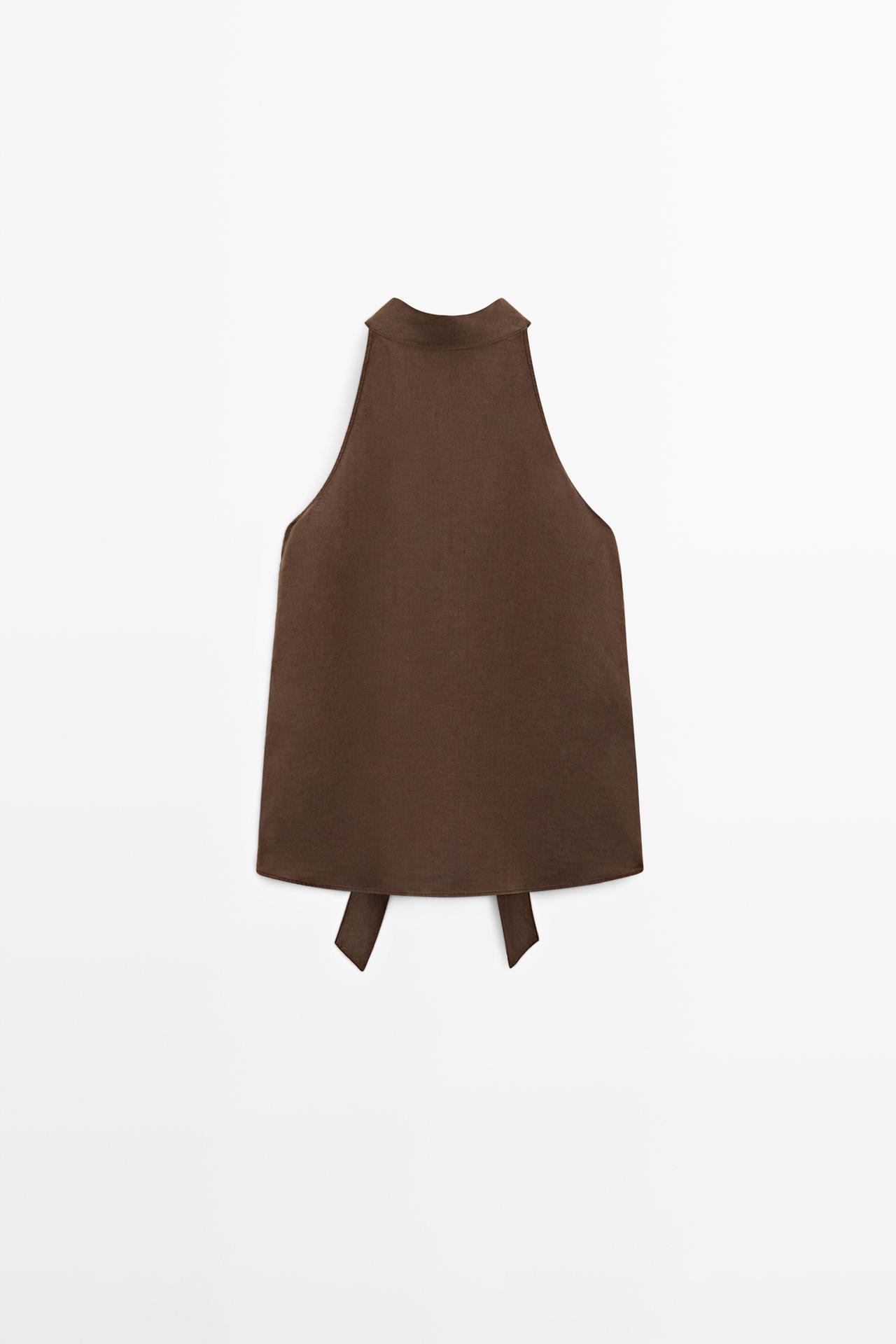 Massimo Dutti - Dames - Soepelvallende Haltertop Van 100% Linnen - Bruin - S