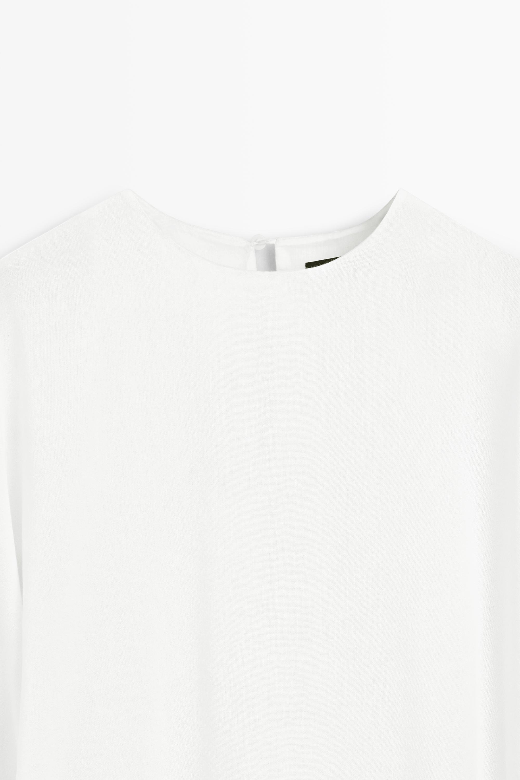 Combined linen-blend dress — WHITE