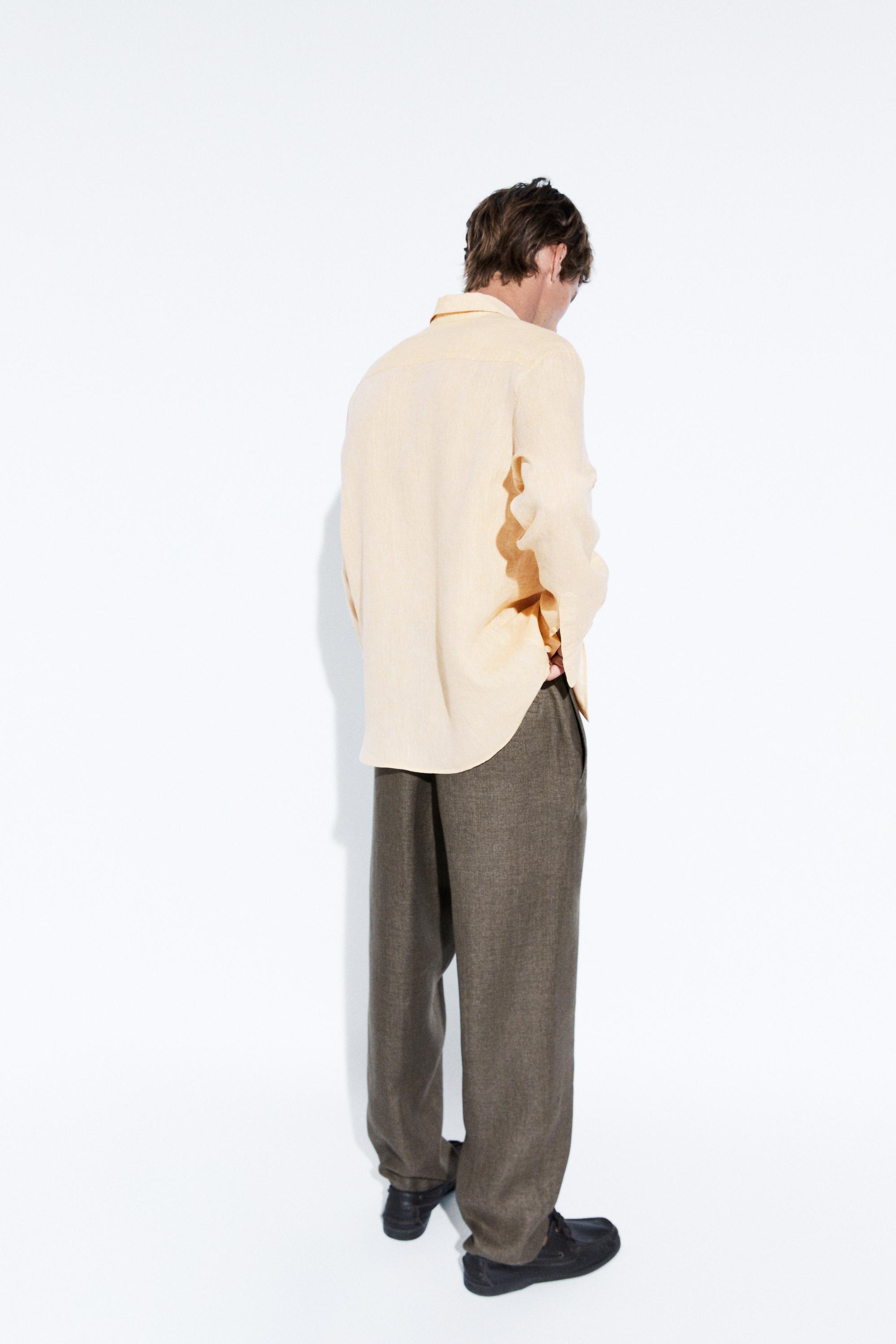Regular fit 100% linen patch pocket shirt — DARK ORANGE