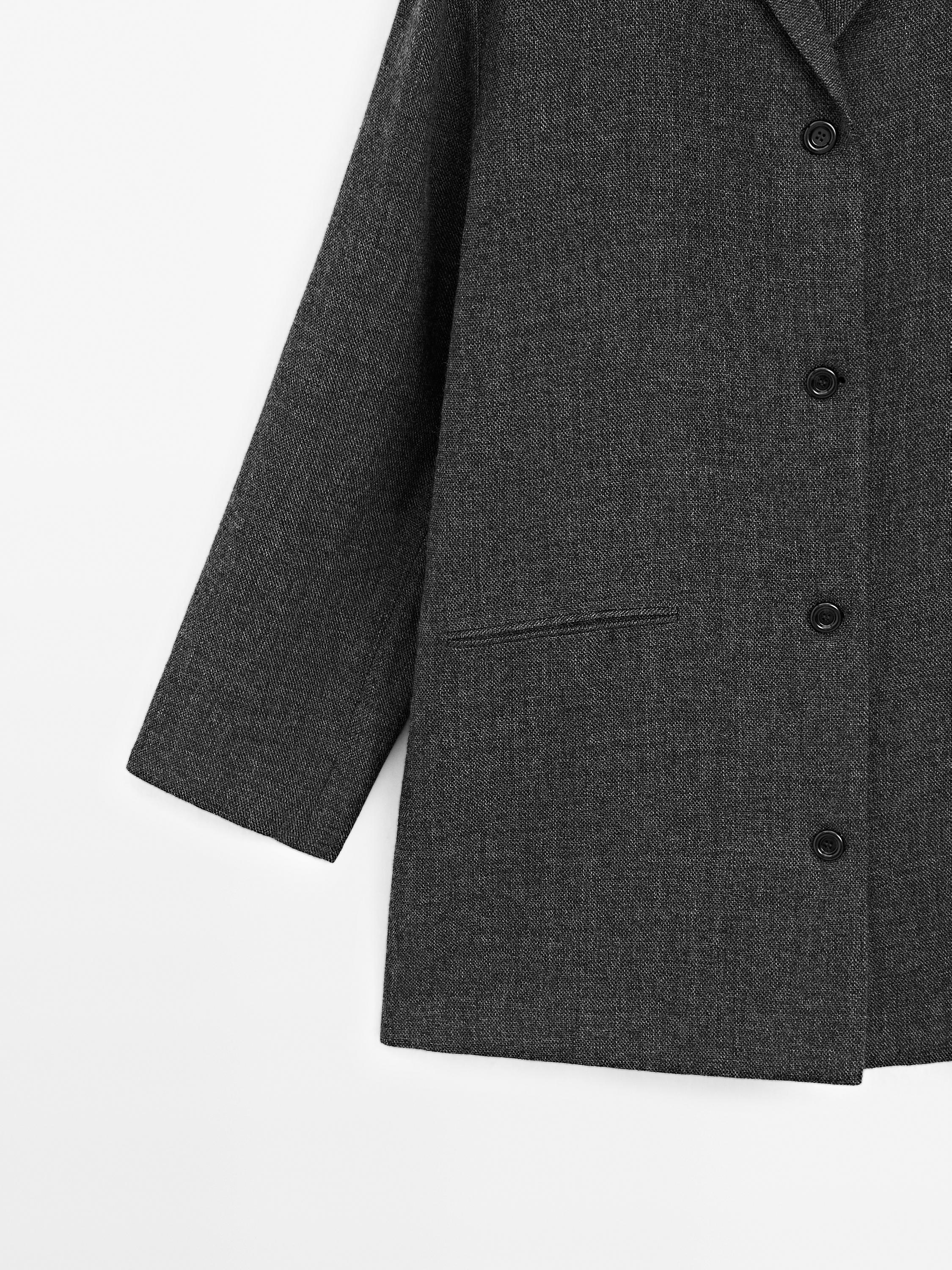 Mid-length wool blend coat with lapel collar