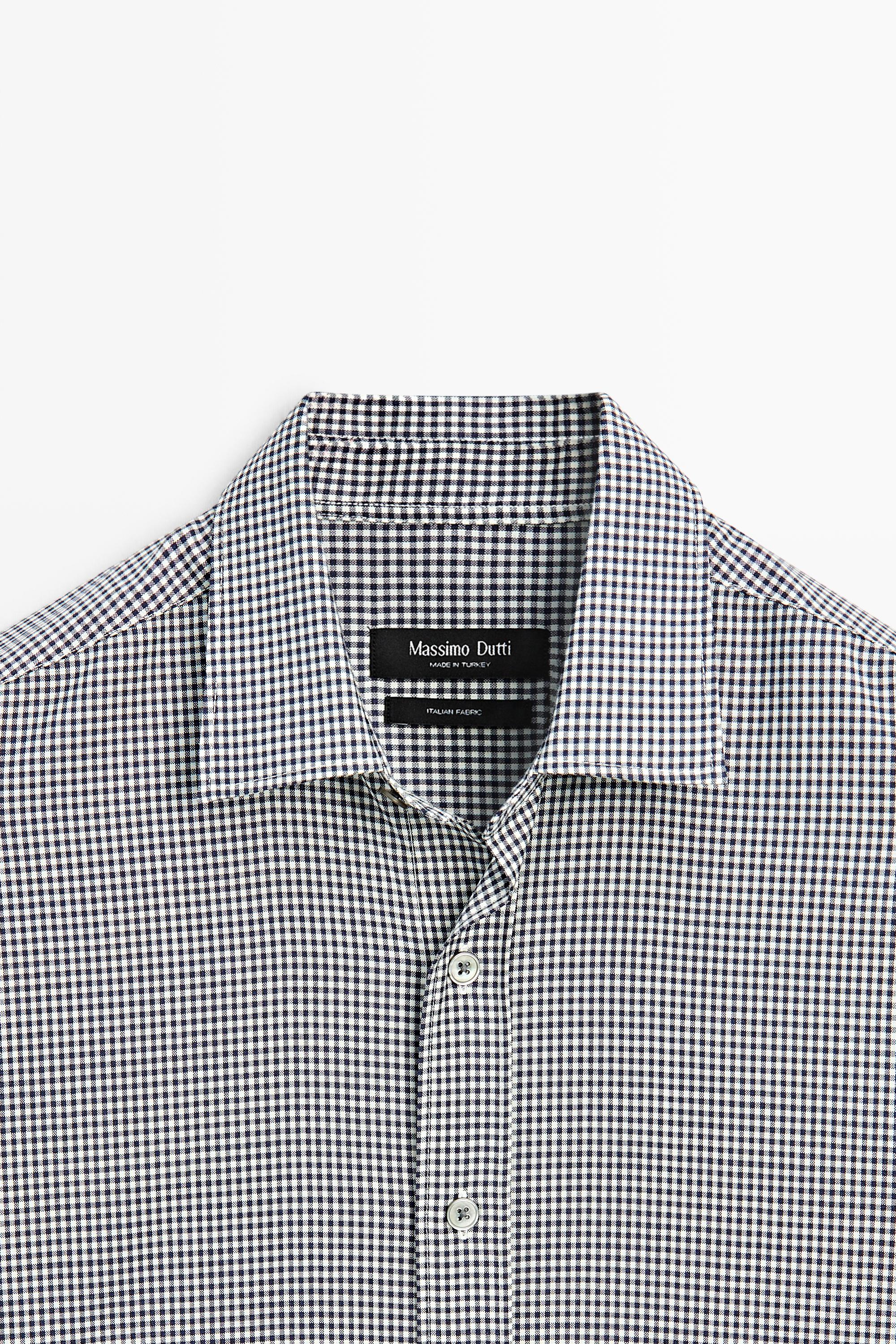 100% wool regular fit check shirt — NAVY BLUE