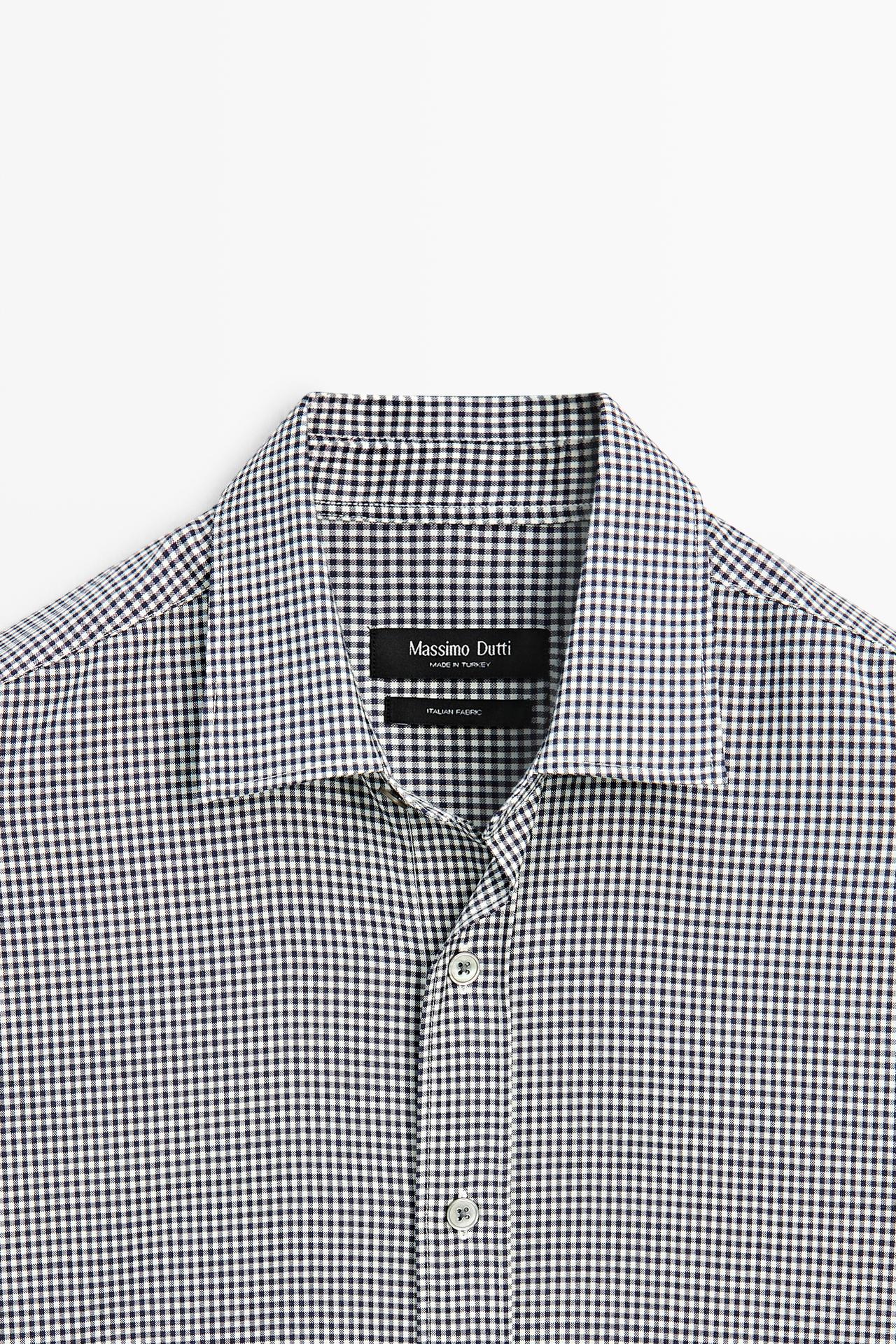 100% wool regular fit check shirt — NAVY BLUE