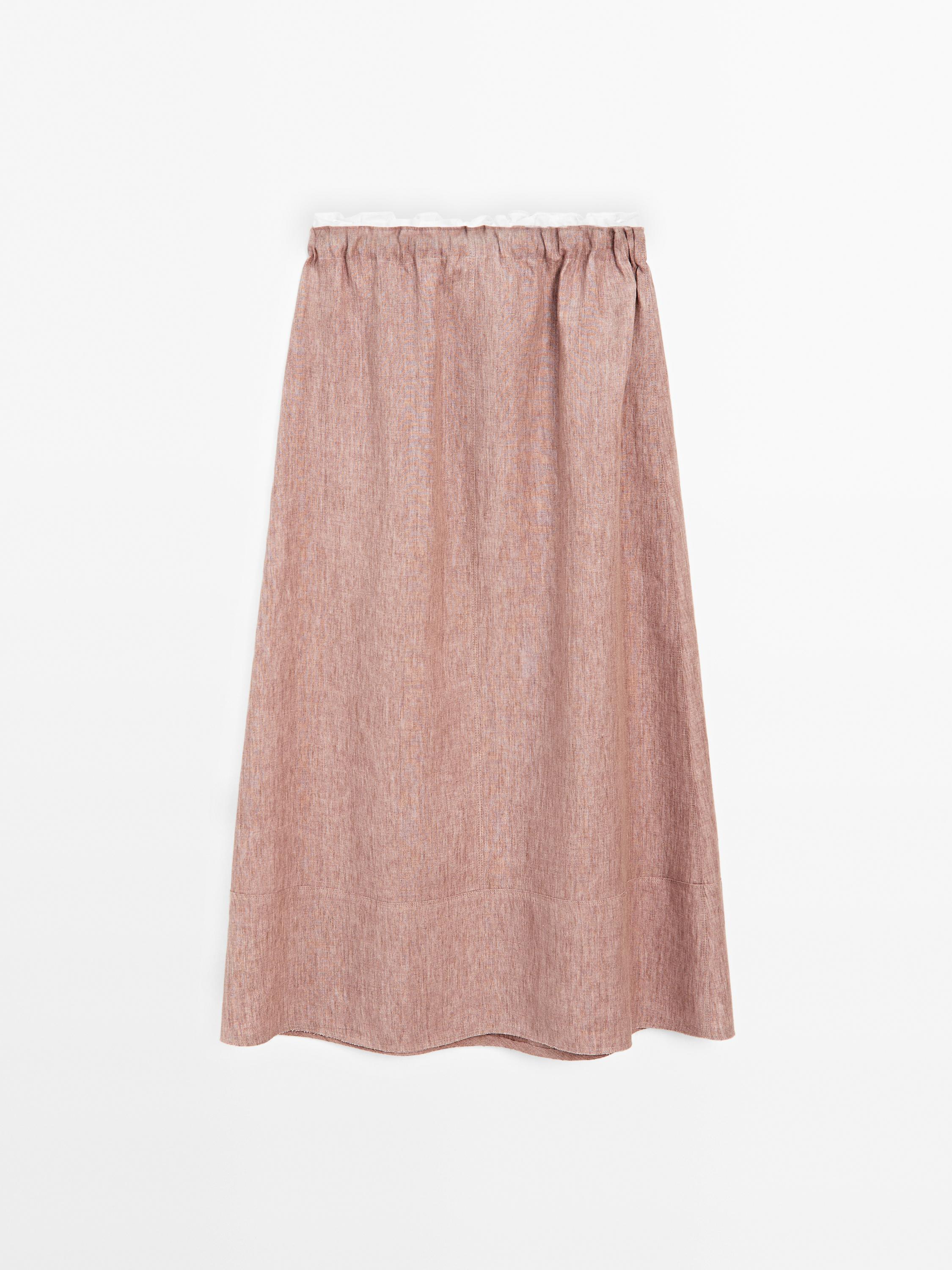 100% linen elasticated midi skirt