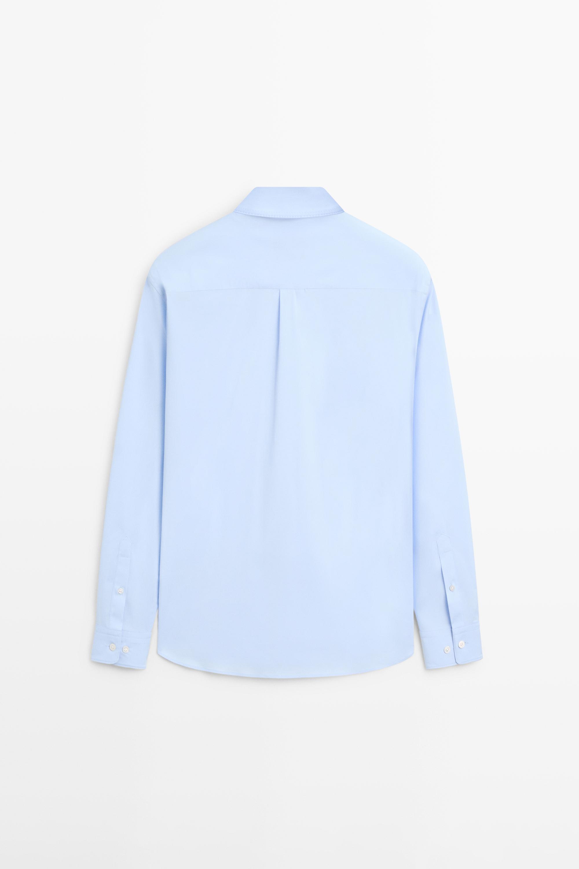 Slim fit stretch cotton blend shirt — Sky blue