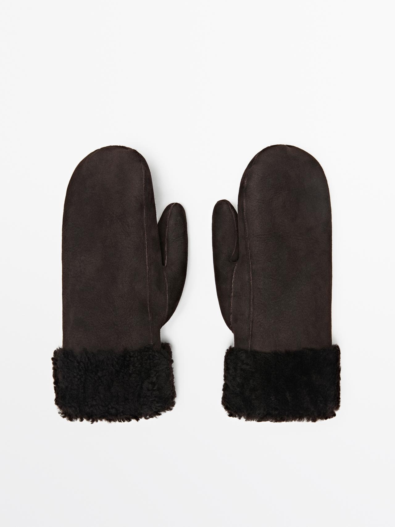 Guantes Manopla Piel Doble Faz - Marrón - M - Massimo Dutti - Mujer