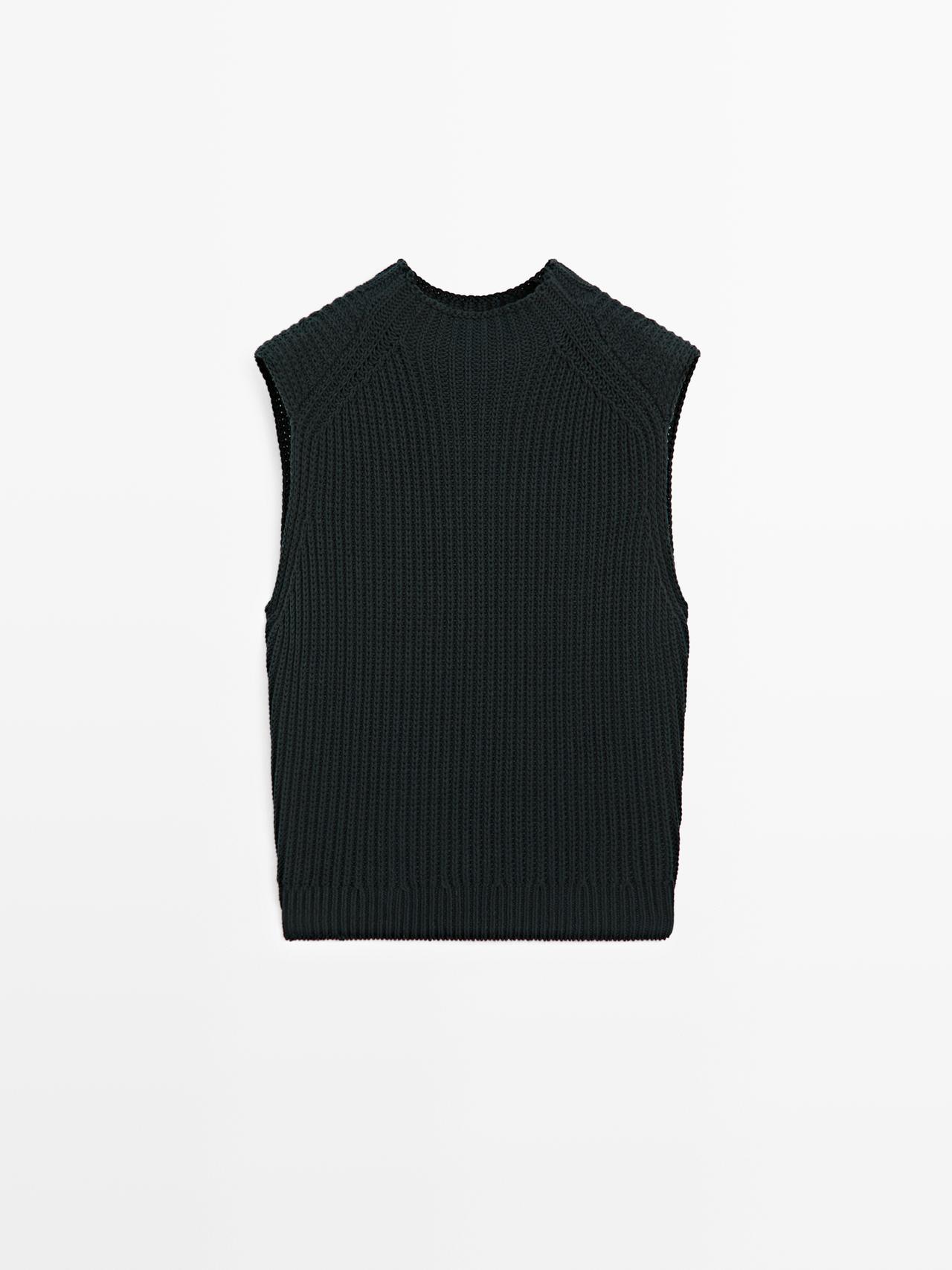 Top En Grosse Maille De Coton - Studio - Bleu Marine - M - Massimo Dutti - Femme