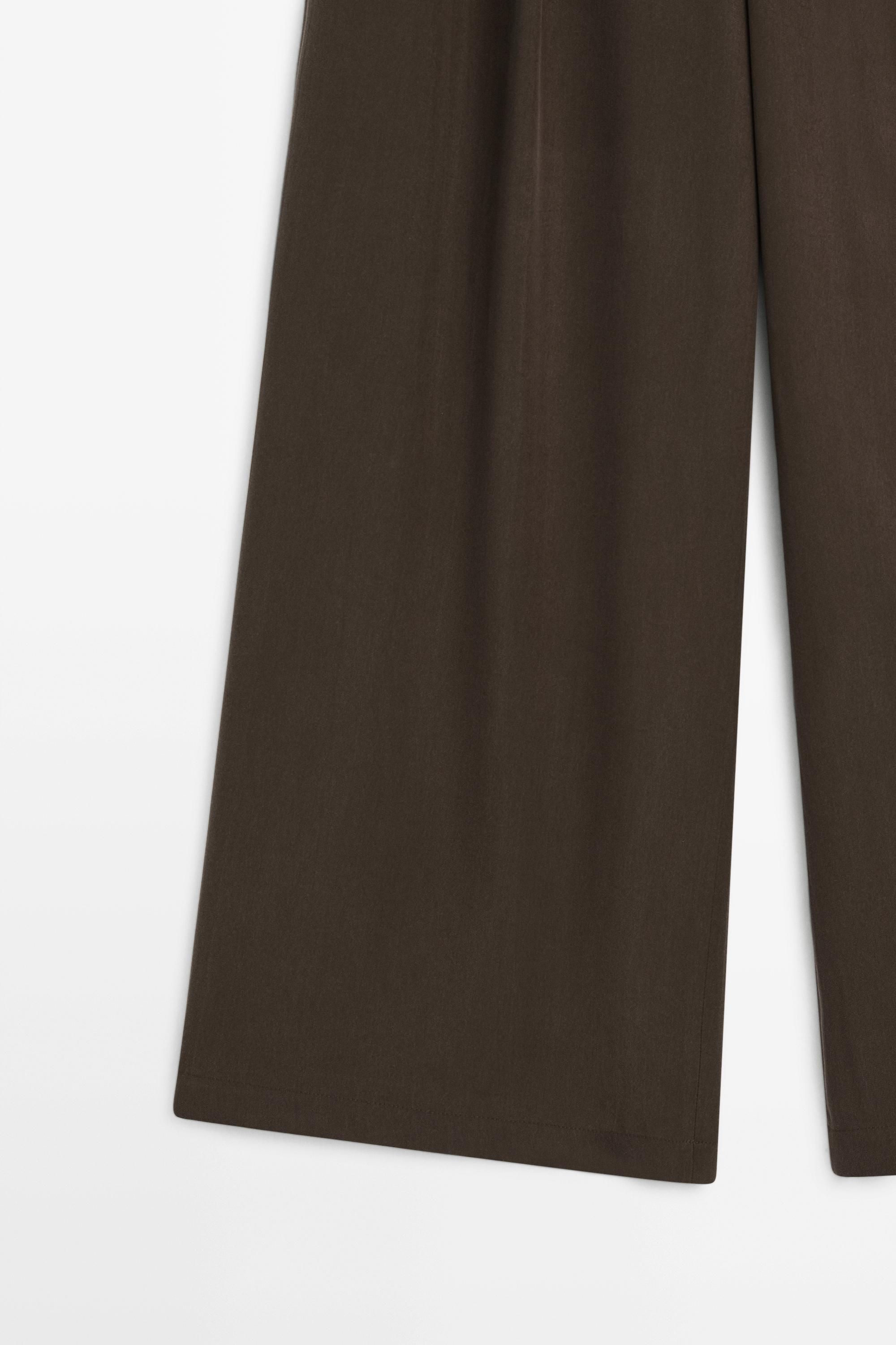 Flowing wide-leg pants with dart detail — BROWN