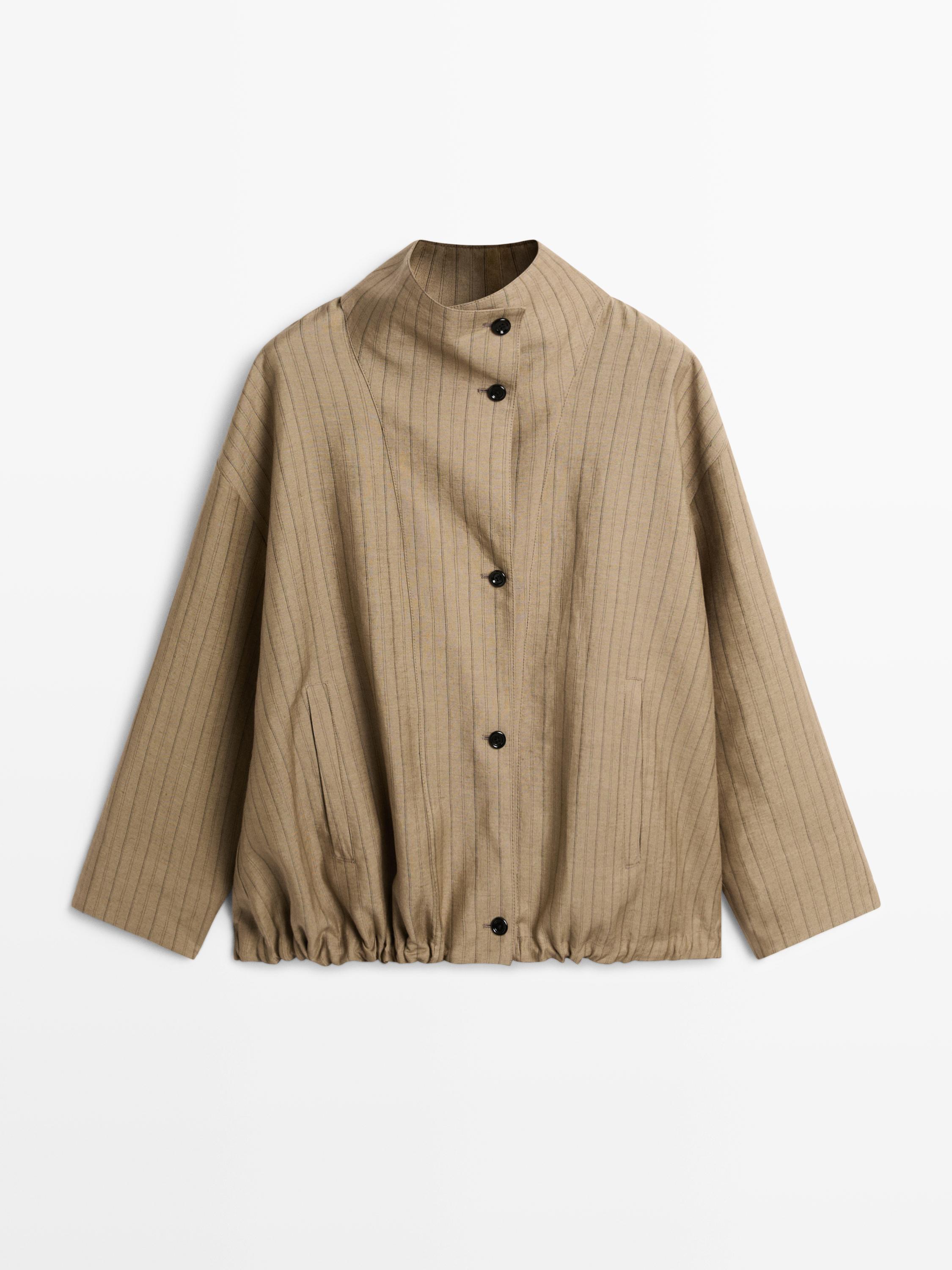 Striped linen blend bomber jacket