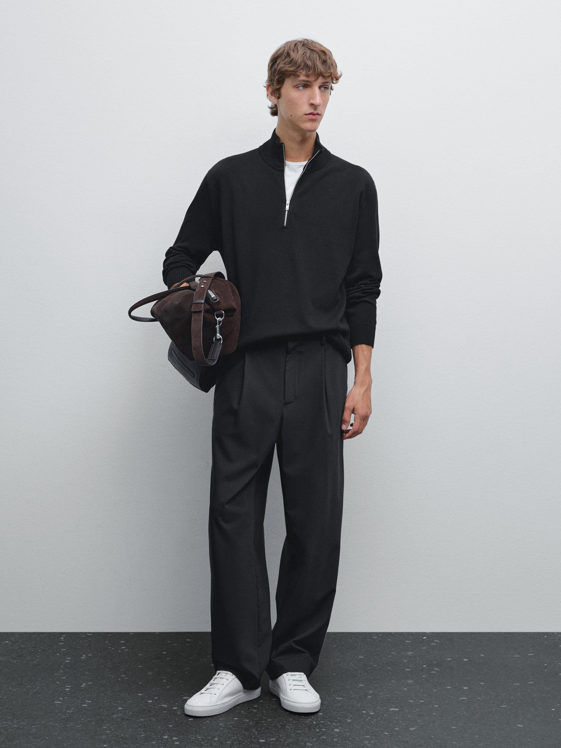 Knitted pullover mock neck zip