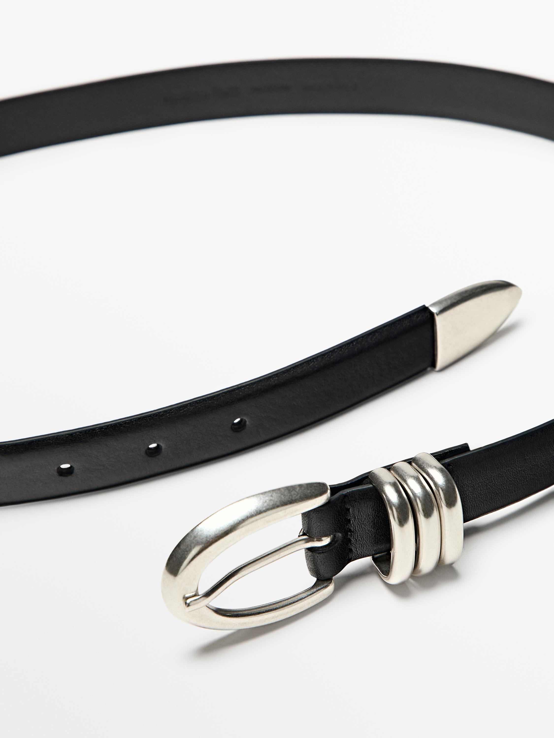 Nappa leather belt with metal detail — BLACK