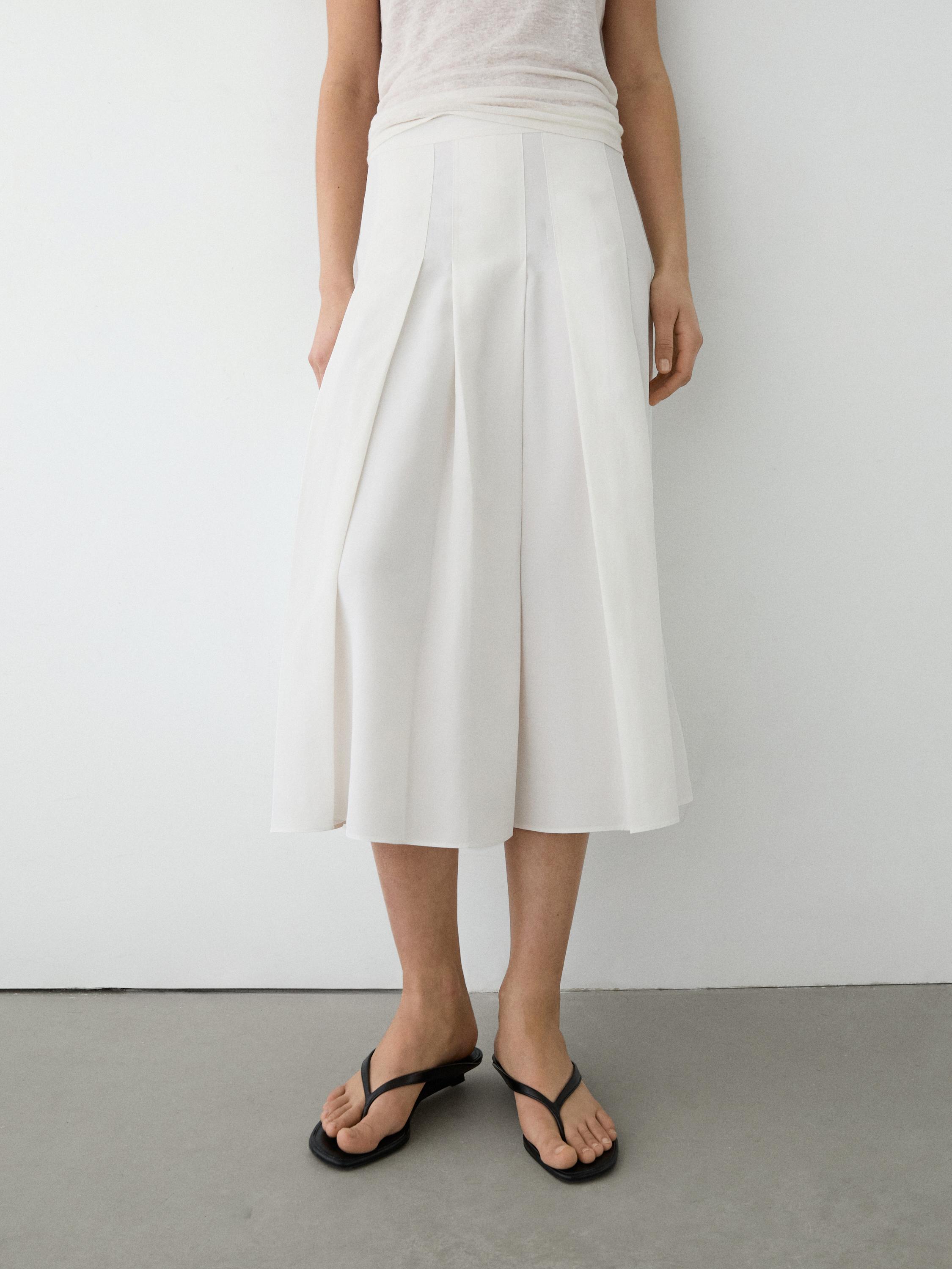 Midi skirt with box pleats — WHITE