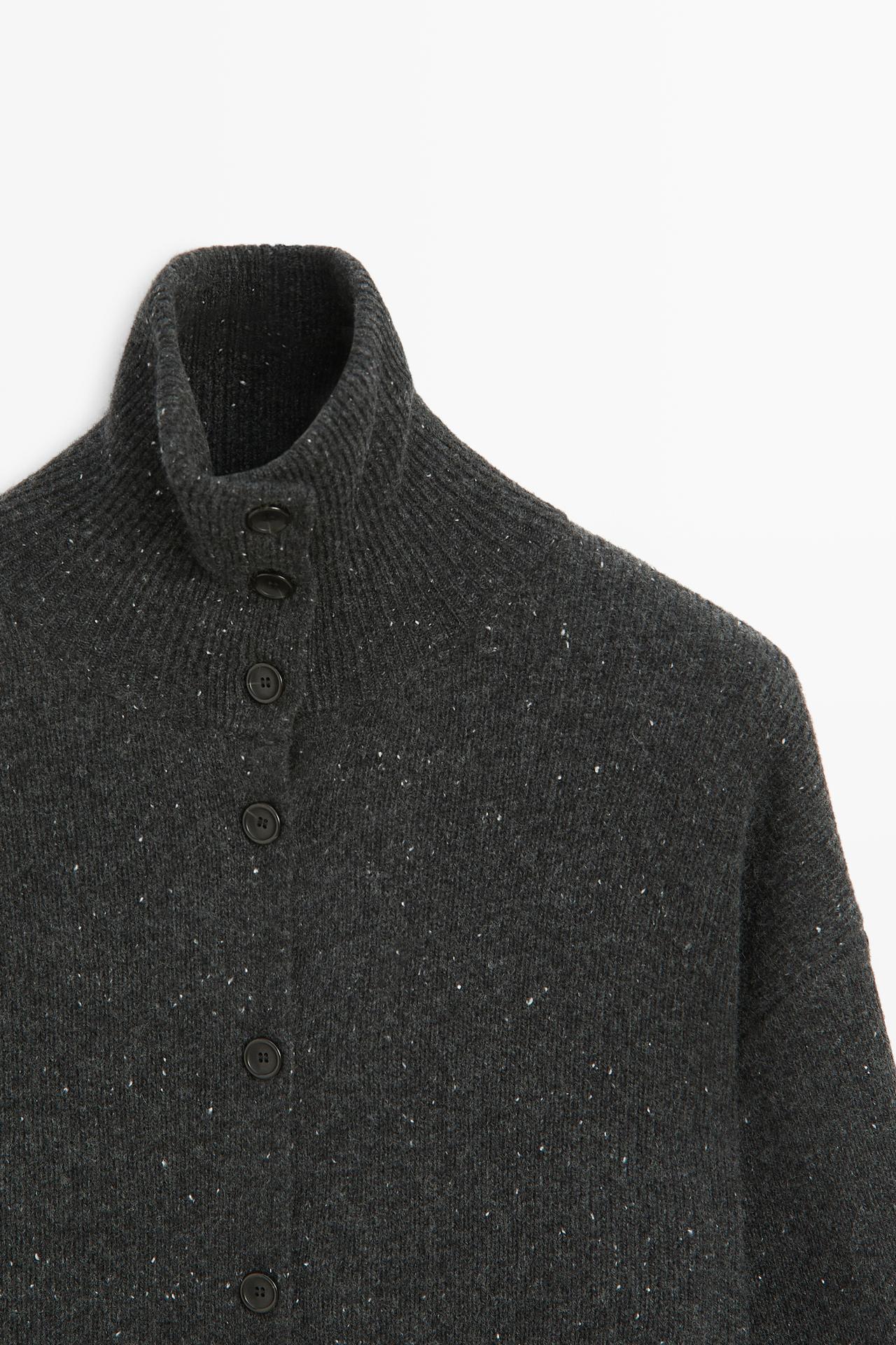 100% wool knit turtleneck cardigan — ANTHRACITE GREY