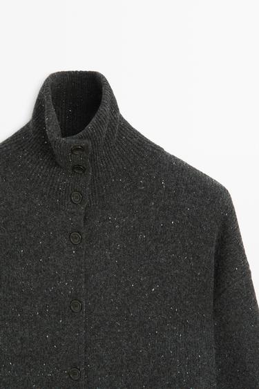 100% wool knit turtleneck cardigan — ANTHRACITE GREY 4