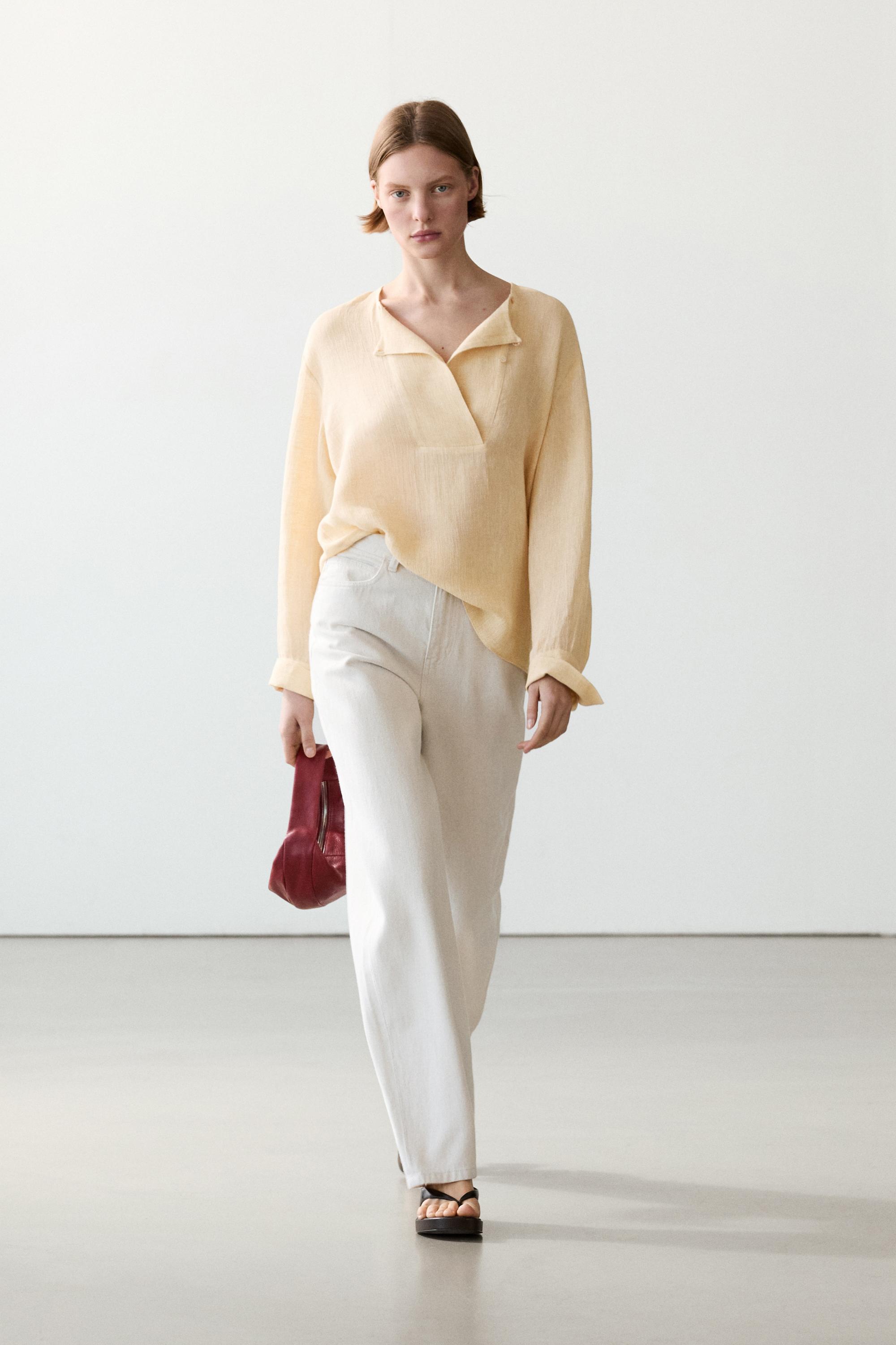 Blouse fluide plastron lin