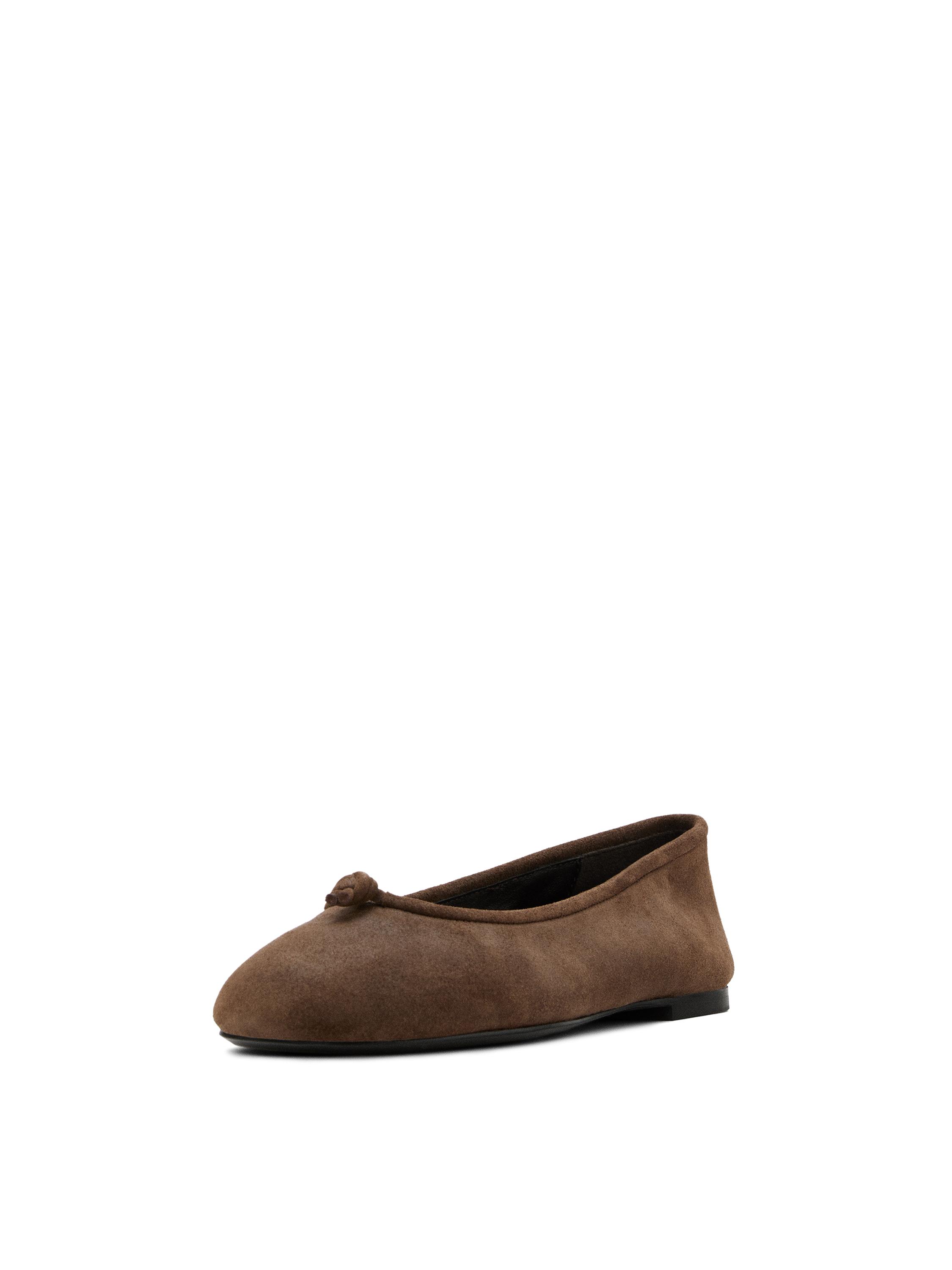Leather ballet flats with knot — BROWN