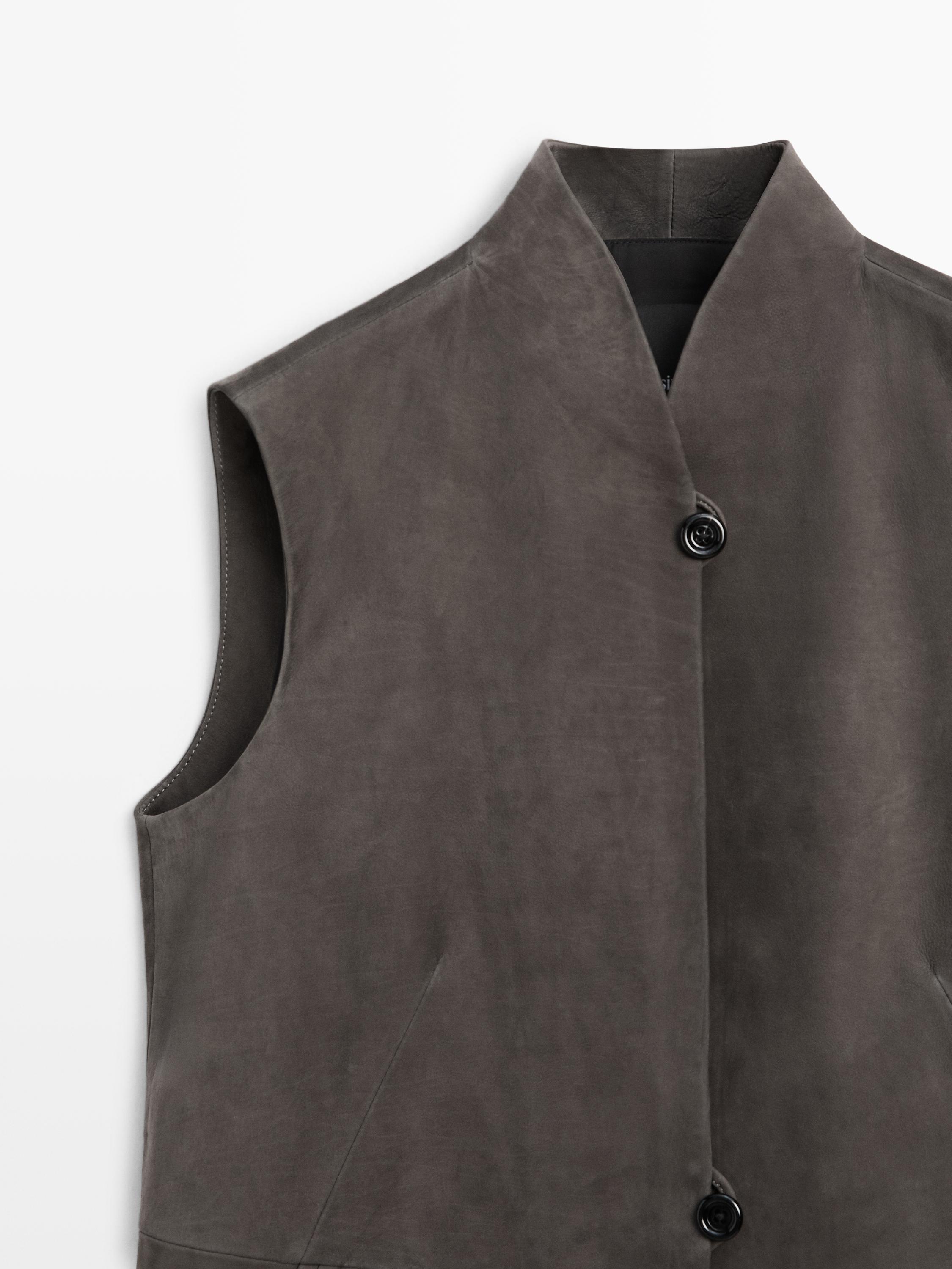 Leather waistcoat with velvety finish — MOLE BROWN