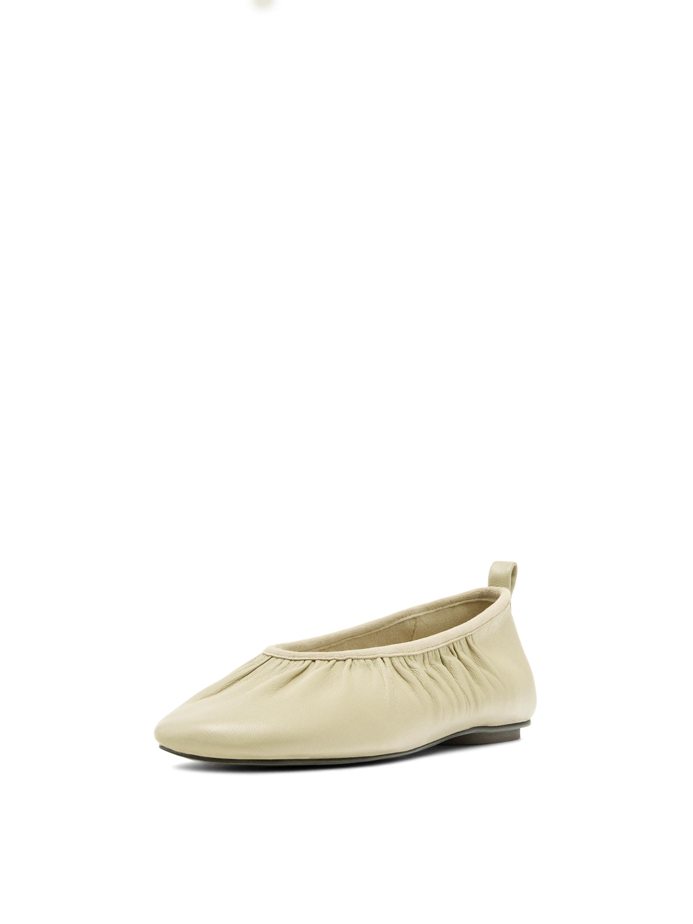 Soft leather ballet flats with gathered detail — BEIGE