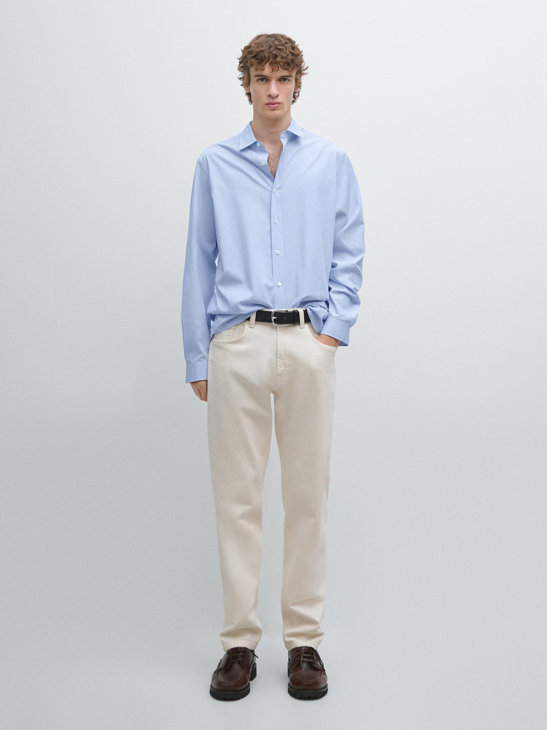 Camicia A Righe Regular Fit - Blu Celeste - L - Massimo Dutti - Maschile