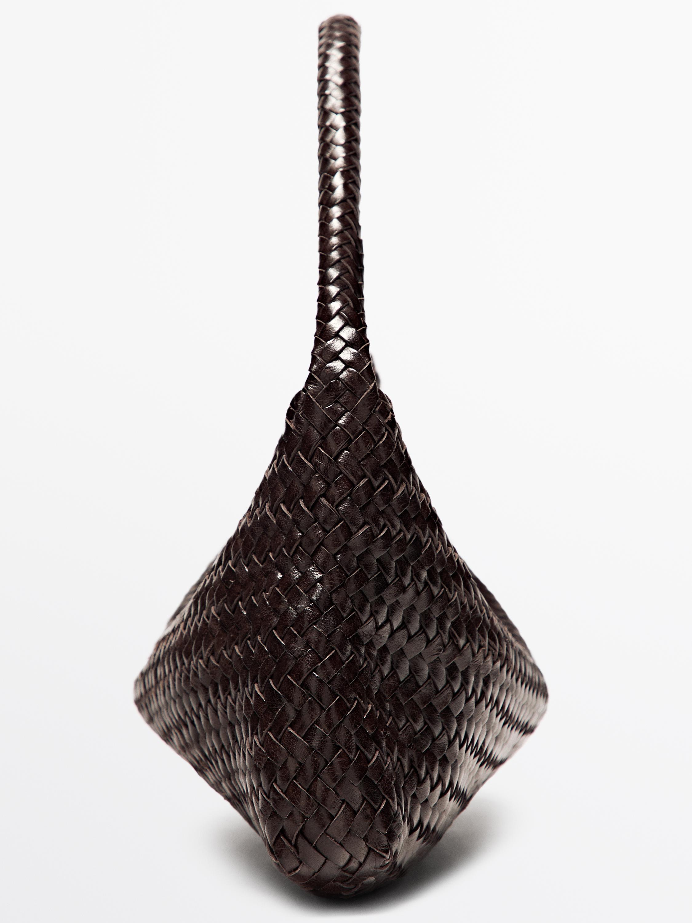 Nappa leather woven croissant bag — BROWN