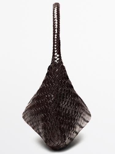 Nappa leather woven croissant bag — BROWN 4