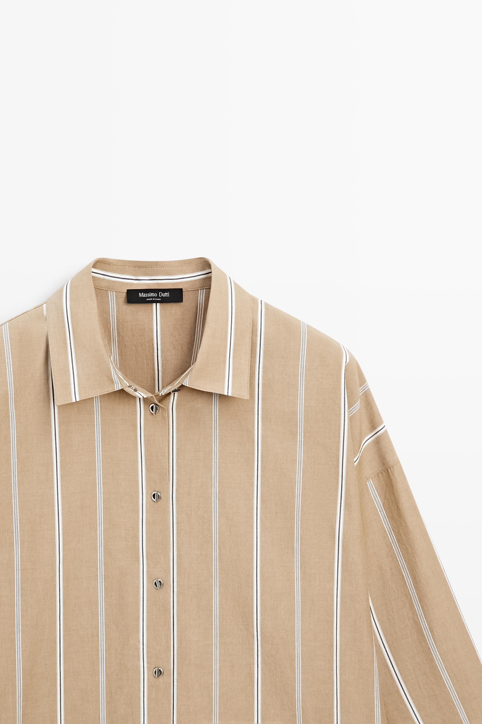 Striped shirt with button detail — BROWN
