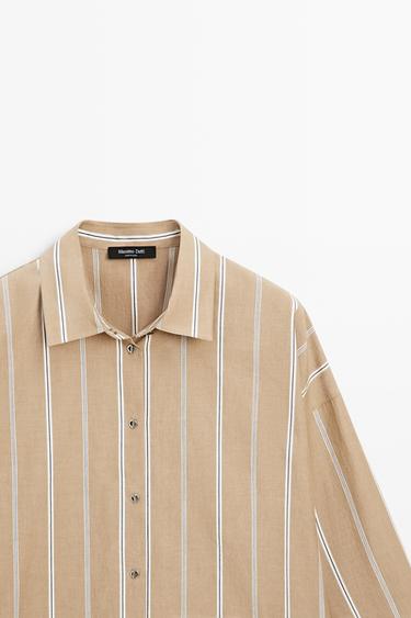 Striped shirt with button detail — BROWN 4