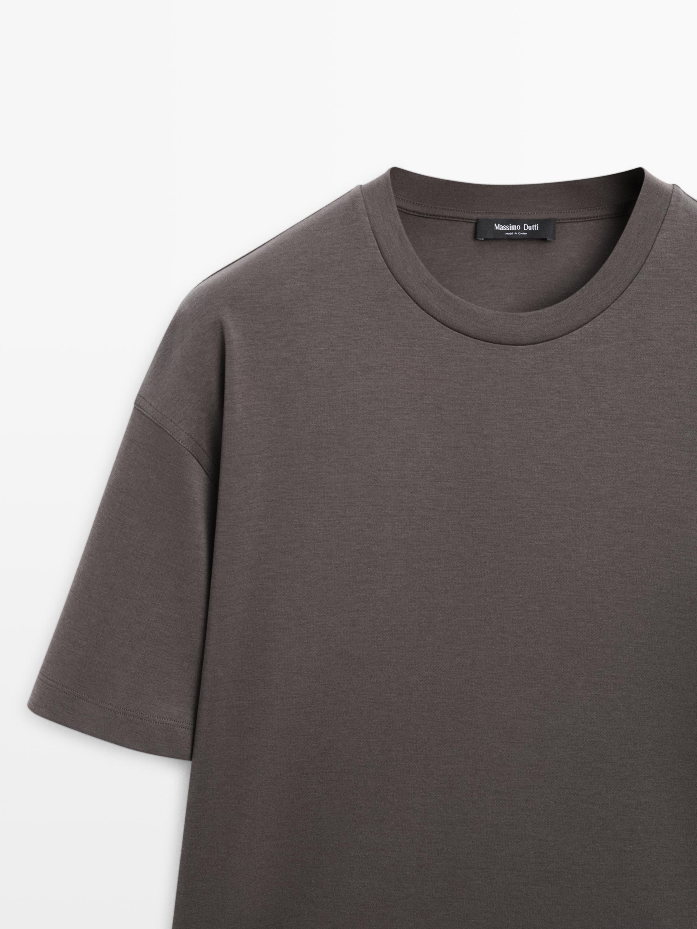 Boxy fit short sleeve cotton blend T-shirt — KHAKI