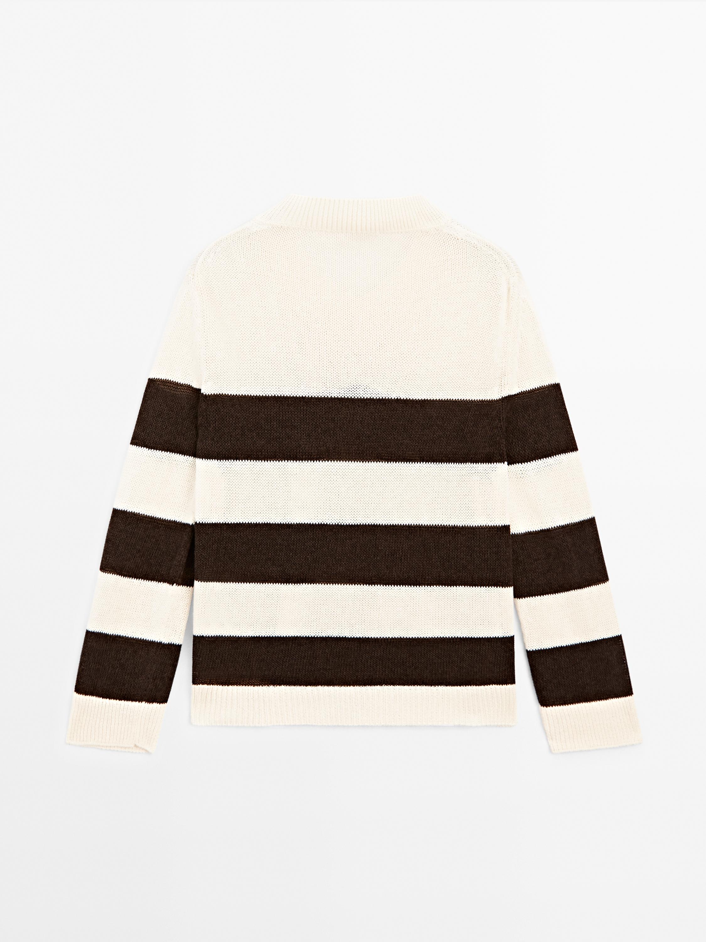 Striped cotton blend knit sweater