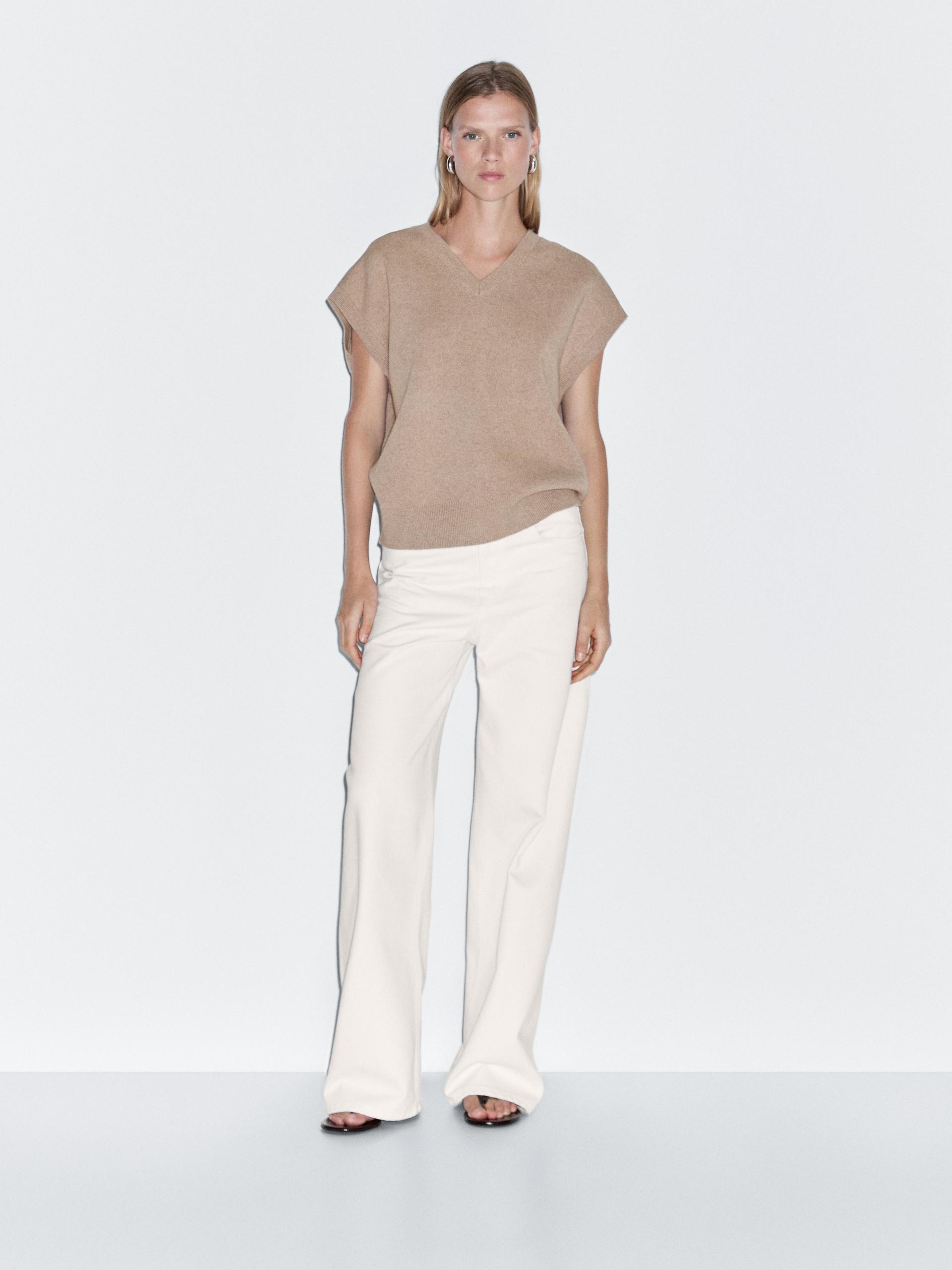 Massimo Dutti Wool Blend Knit Vest In Brown