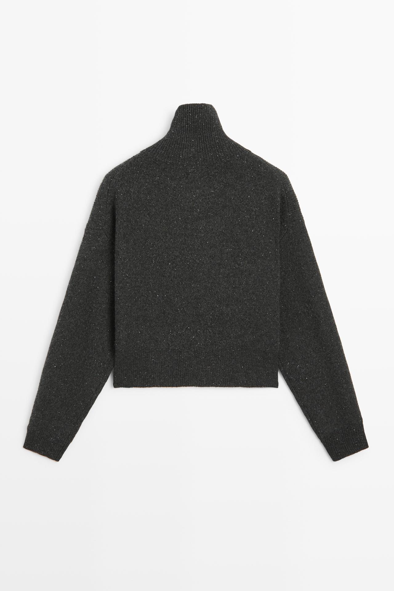 100% wool knit turtleneck cardigan — ANTHRACITE GREY