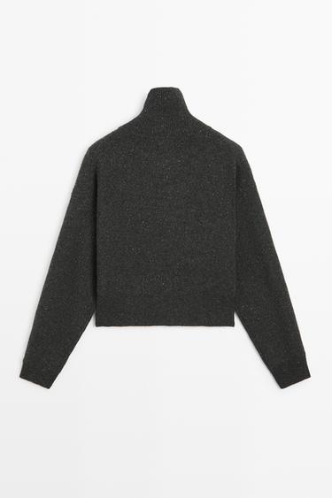 100% wool knit turtleneck cardigan — ANTHRACITE GREY 6