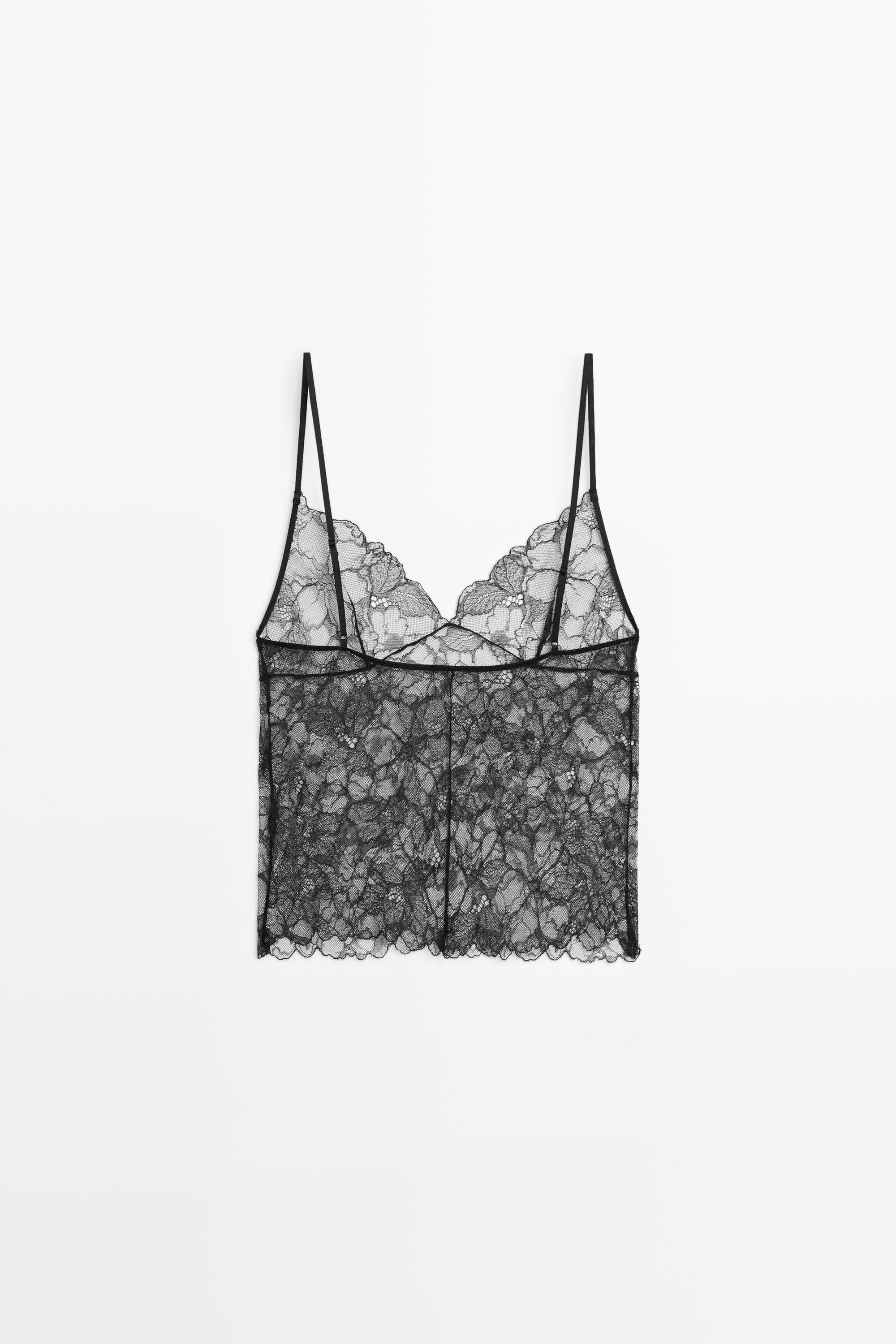 Transparent lace camisole top — BLACK
