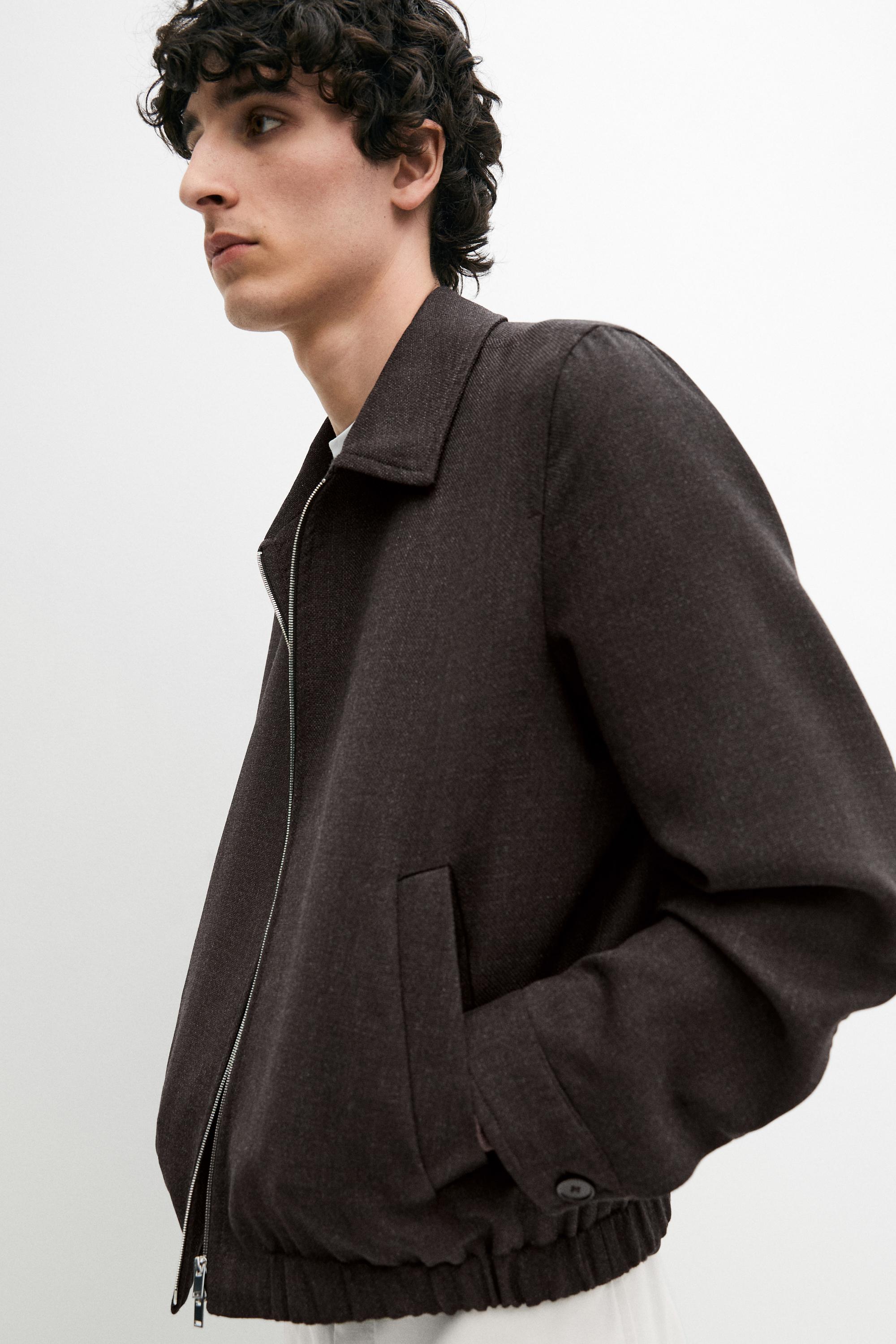 Wool bomber jacket with zip — BROWN