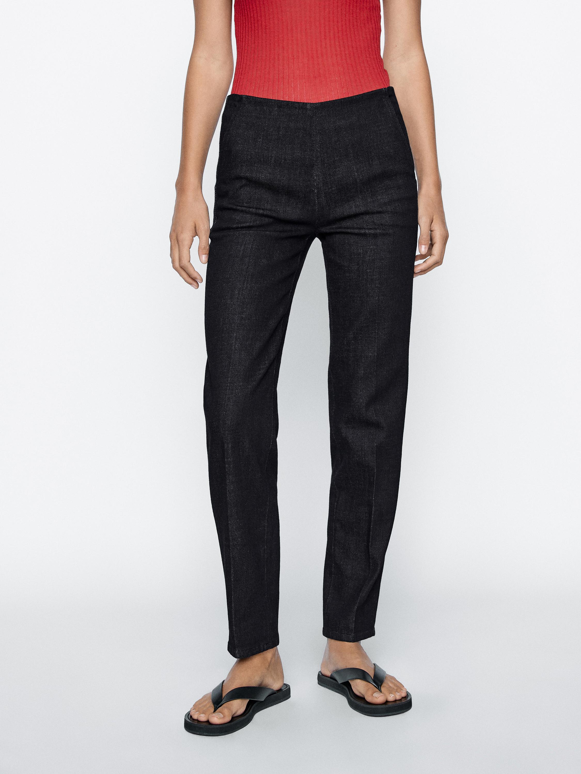 Cotton blend slim fit trousers