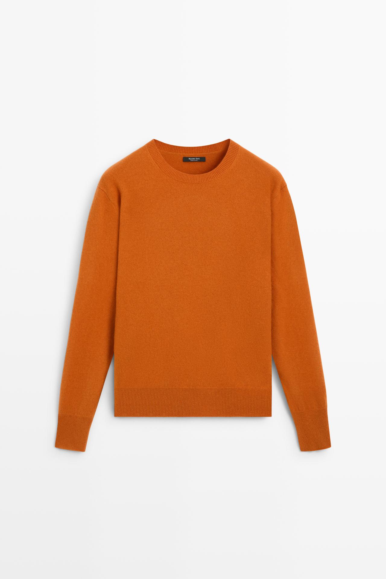 Wool blend crew neck knit sweater — ORANGE