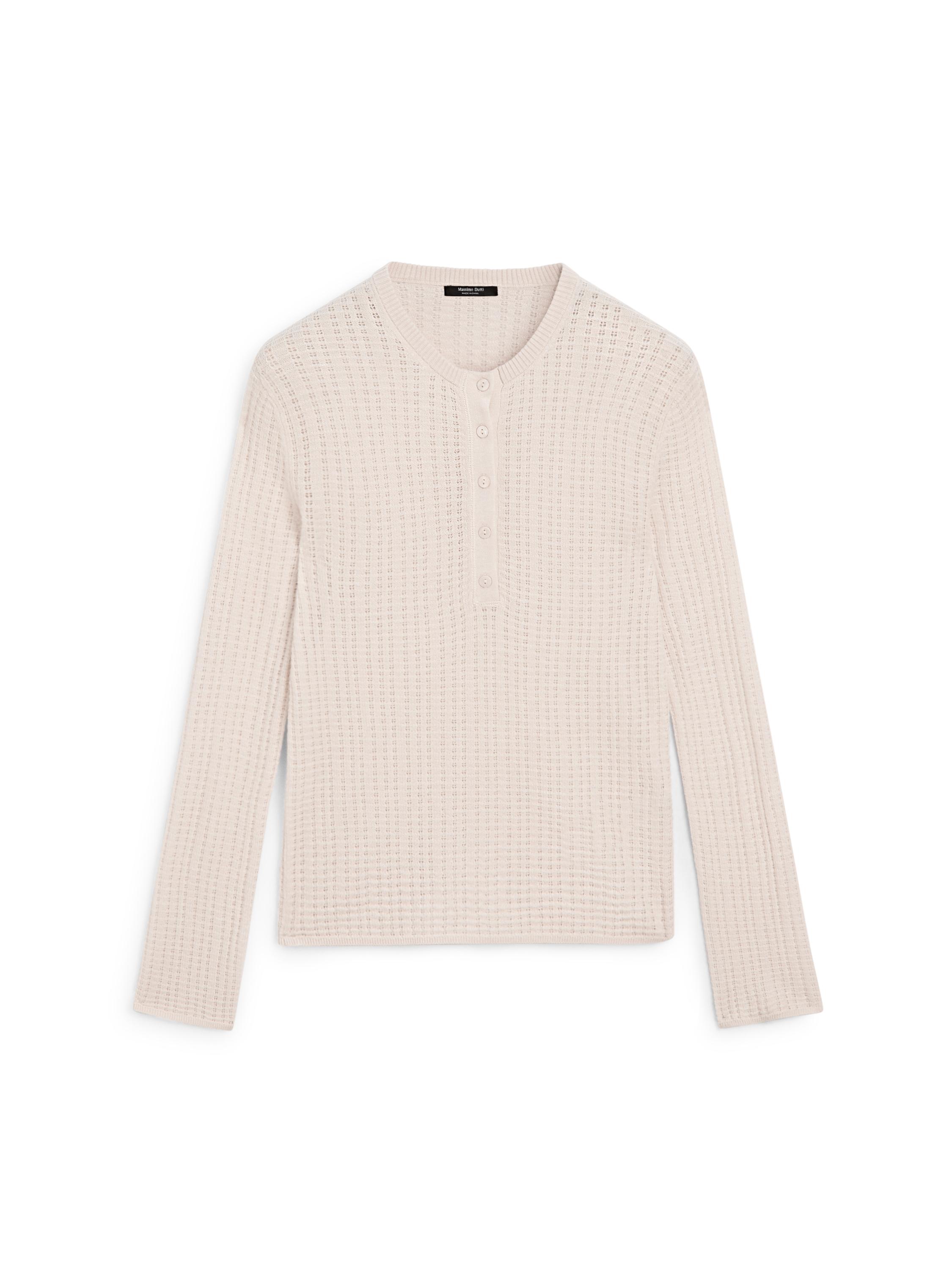 Cutwork wool blend henley sweater — CREAM
