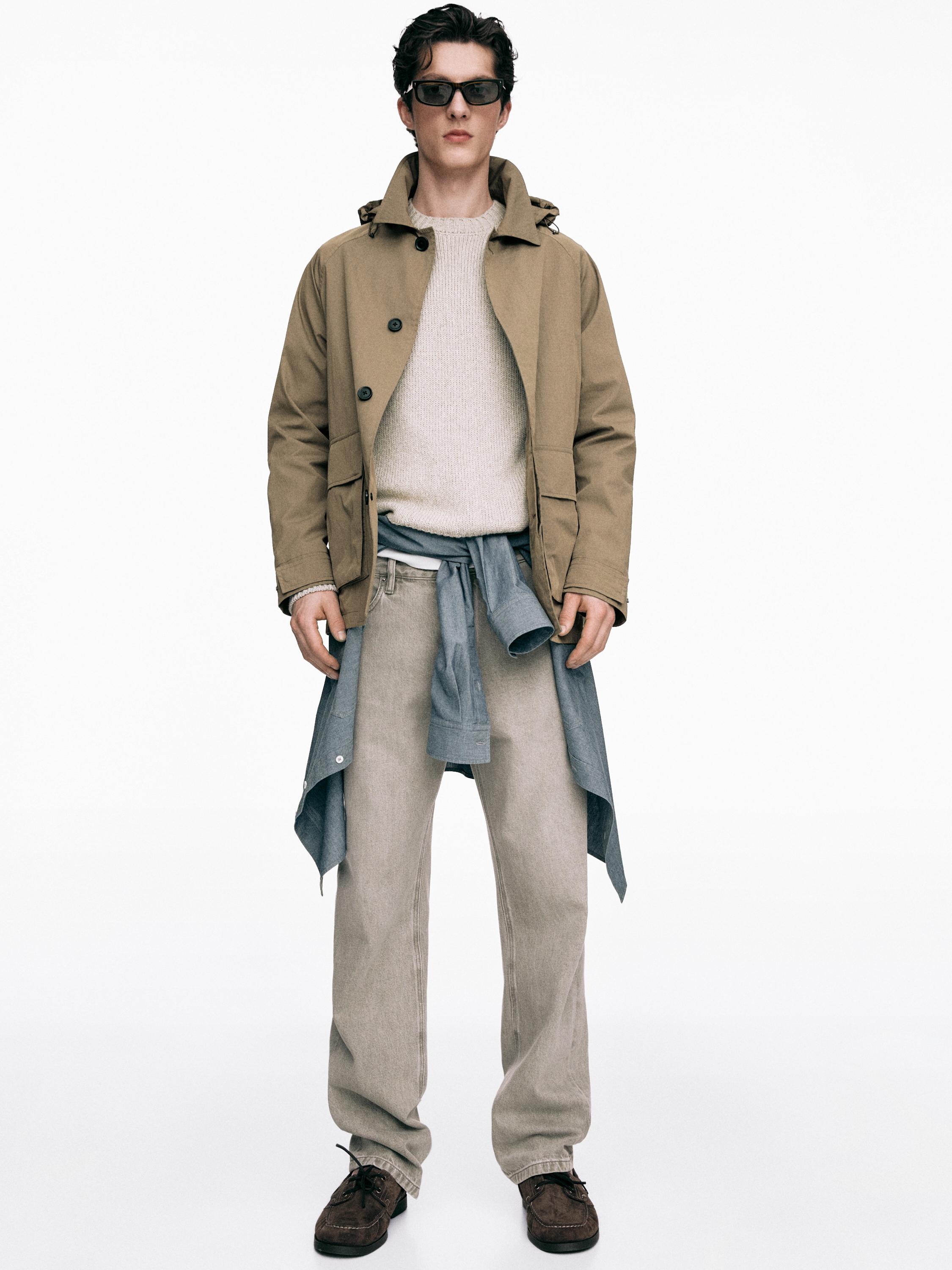 Cotton blend parka with pockets — BEIGE