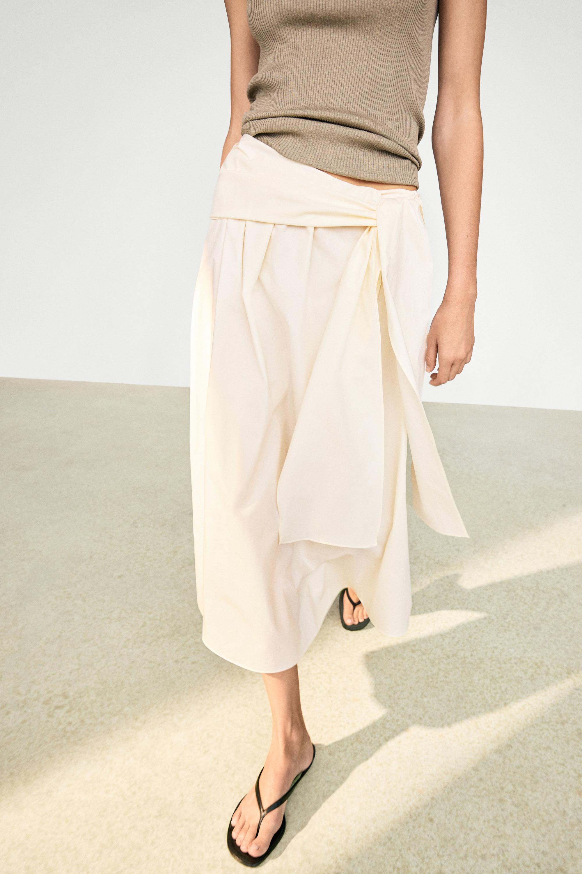 Flowing skirt with scarf detail — CREAM
