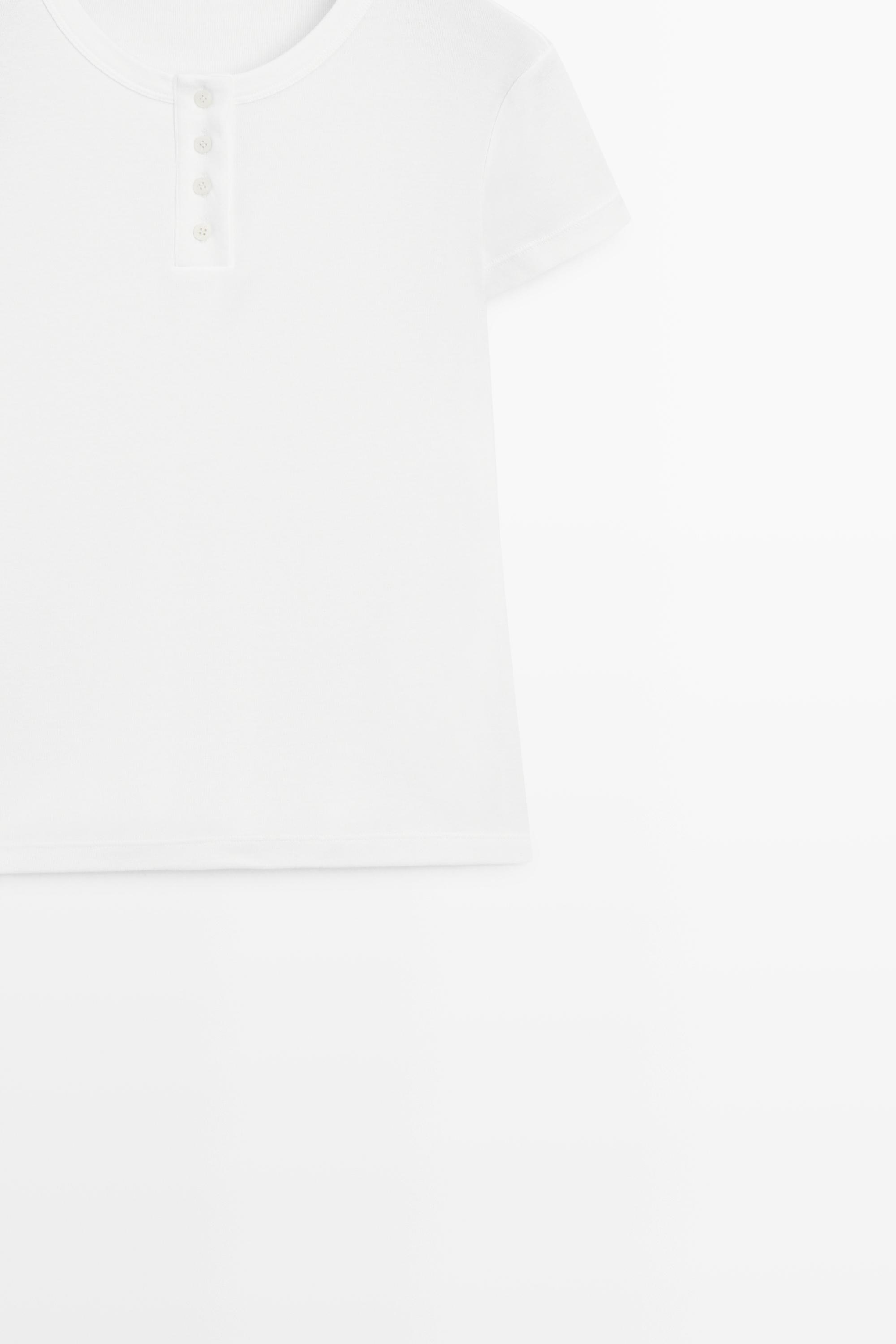 100% cotton short sleeve henley T-shirt — WHITE
